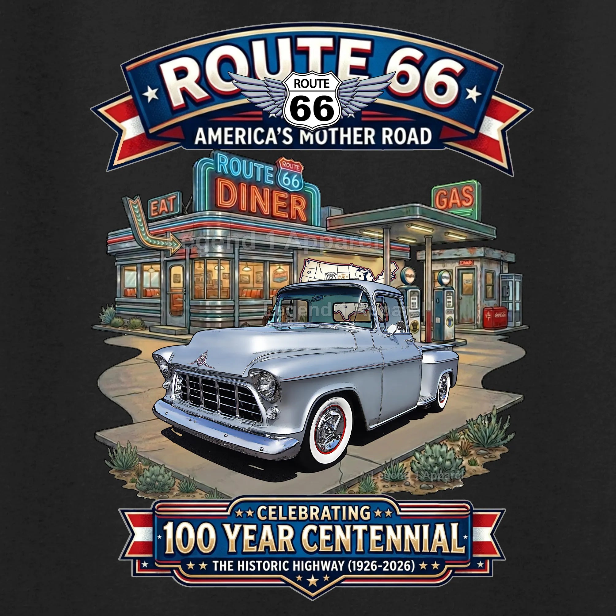 1955 Chevrolet Pick up Classic Truck Graphic Tee – Route 66 Centennial T-Shirt