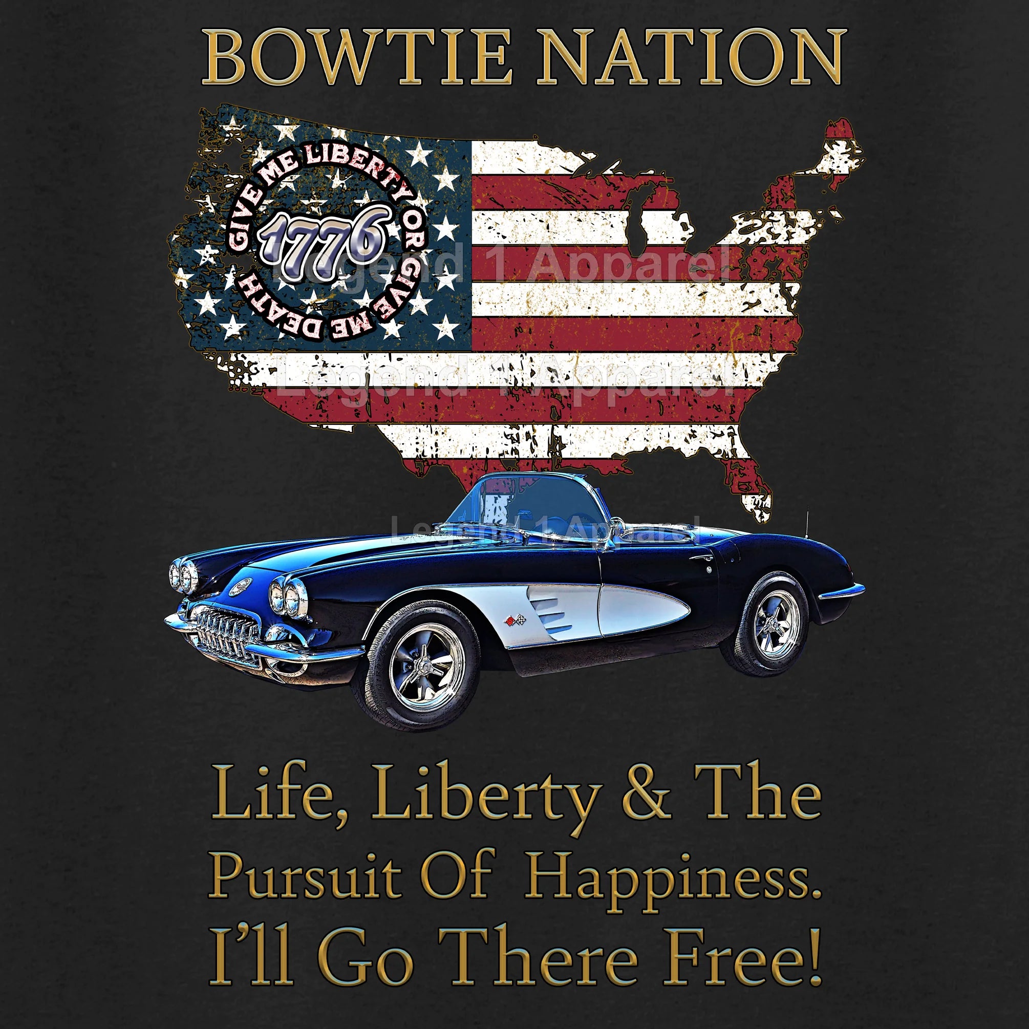 1960 Chevrolet C1 Corvette Bowtie Nation T-Shirt – 60 Chevy Classic Car Graphic Tee