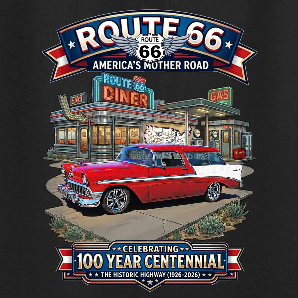 1956 Chevrolet Nomad Bel Air Classic Car Graphic Tee – Route 66 Centennial T-Shirt