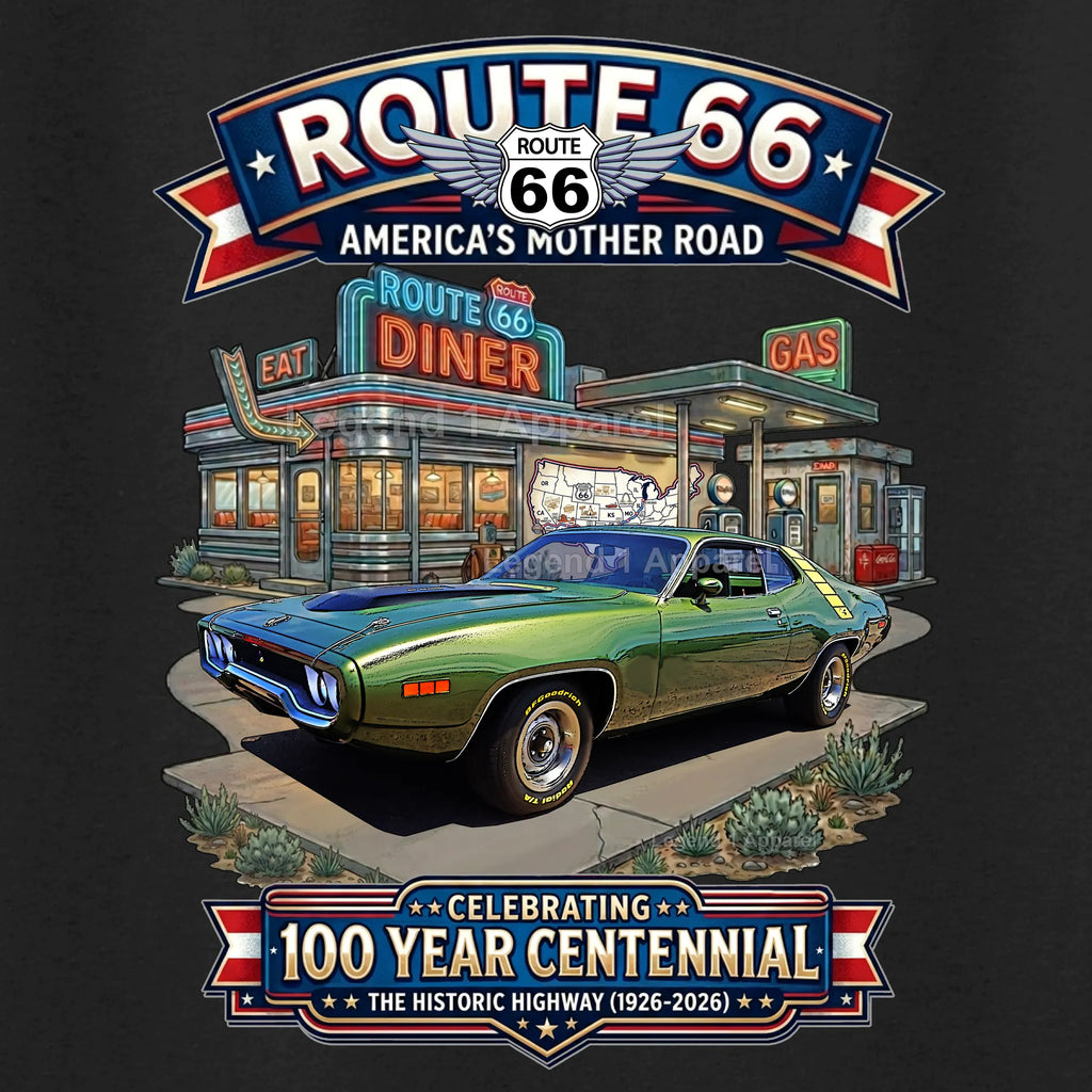 1971 Plymouth Roadrunner Classic Car Graphic Tee – Route 66 Centennial T-Shirt
