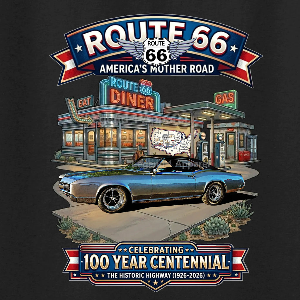 1967 Buick Riviera Classic Car Graphic Tee – Route 66 Centennial T-Shirt