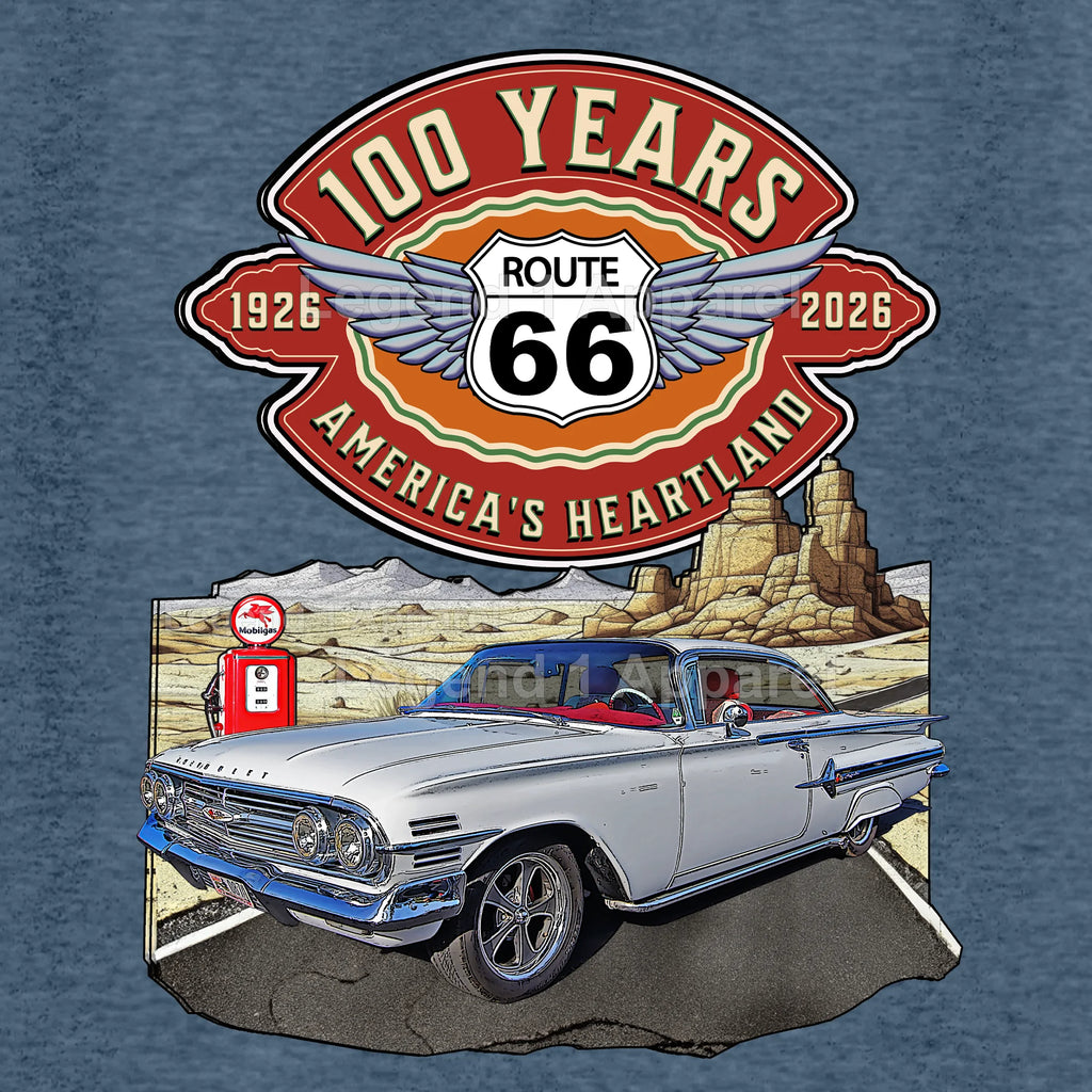 1960 Chevrolet Impala SS Classic Car Graphic Tee – Route 66 100 Years T-Shirt