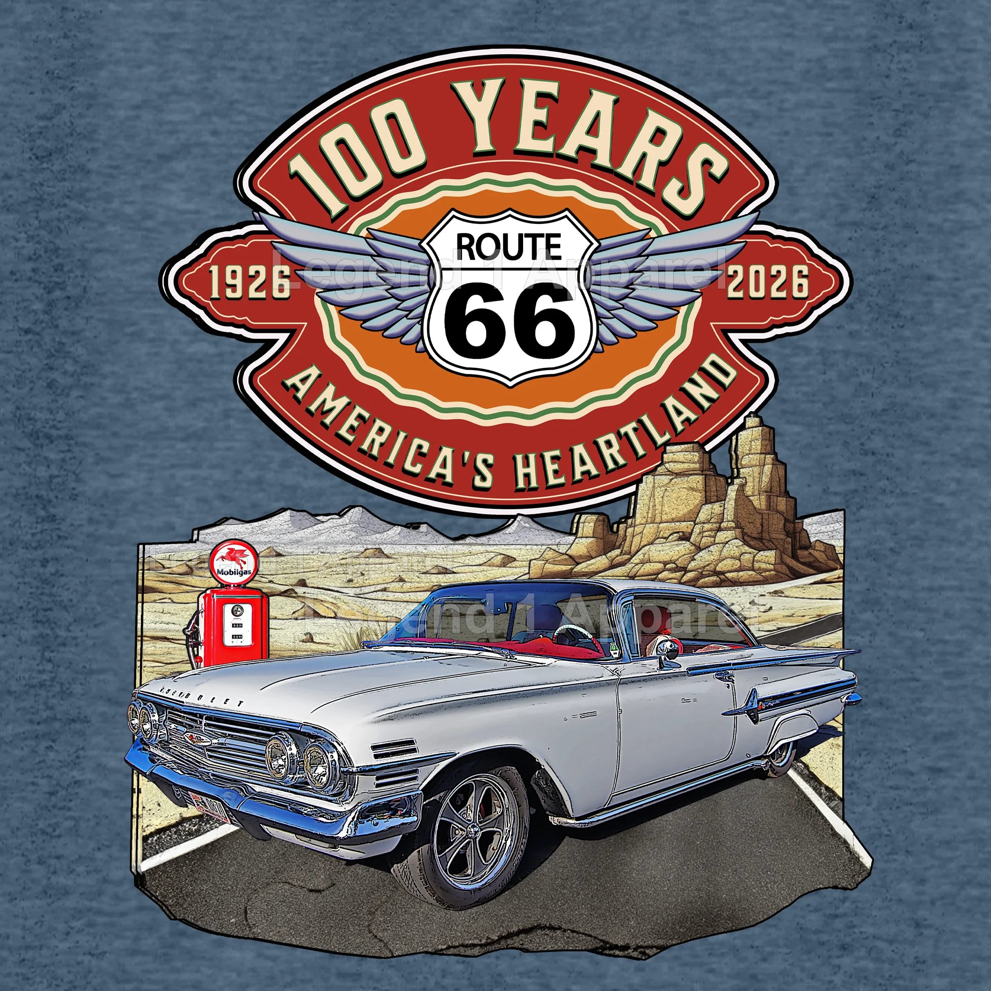 1960 Chevrolet Impala SS Classic Car Graphic Tee – Route 66 100 Years T-Shirt