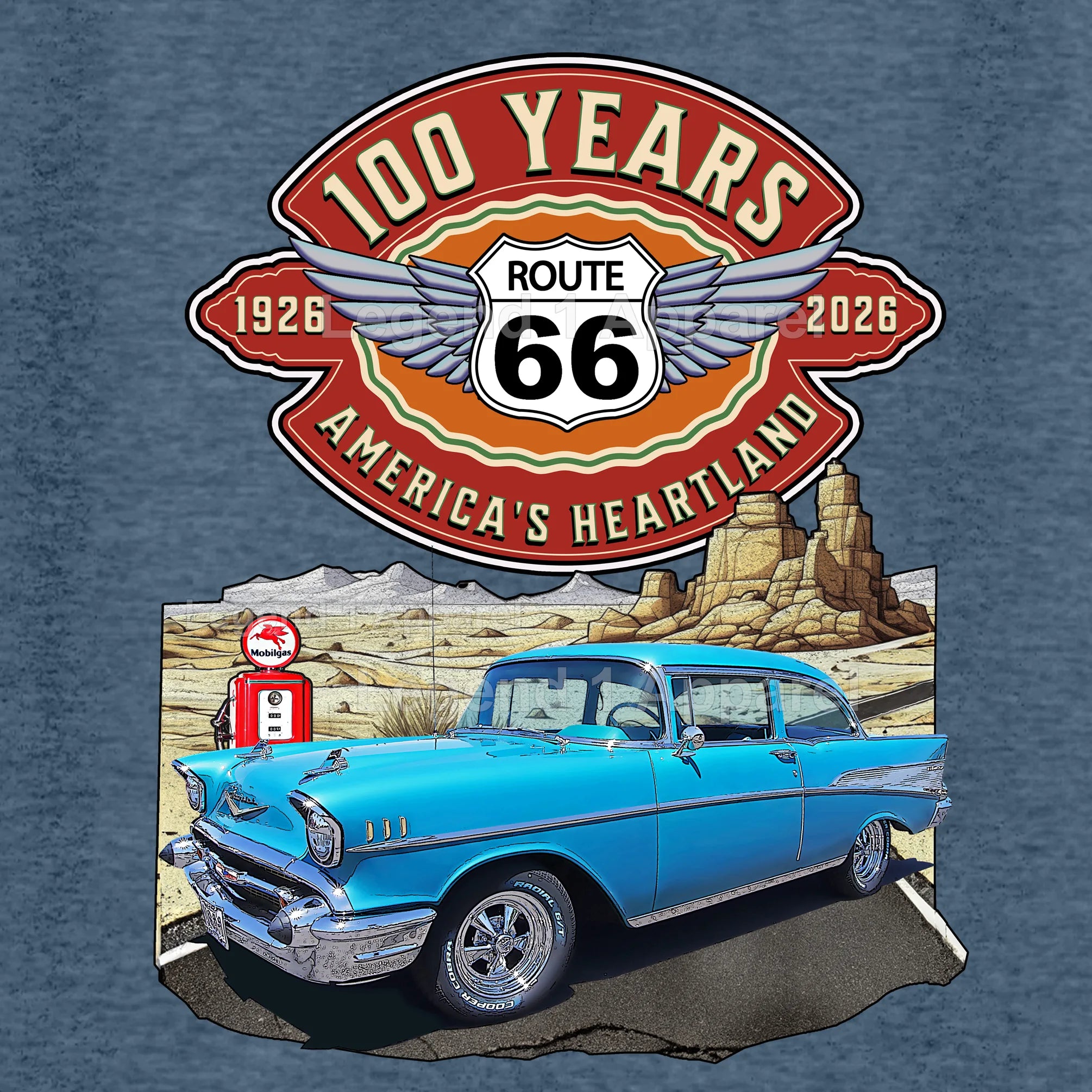 1957 Chevrolet Bel Air Coupe Classic Car Graphic Tee – Route 66 100 Years T-Shirt
