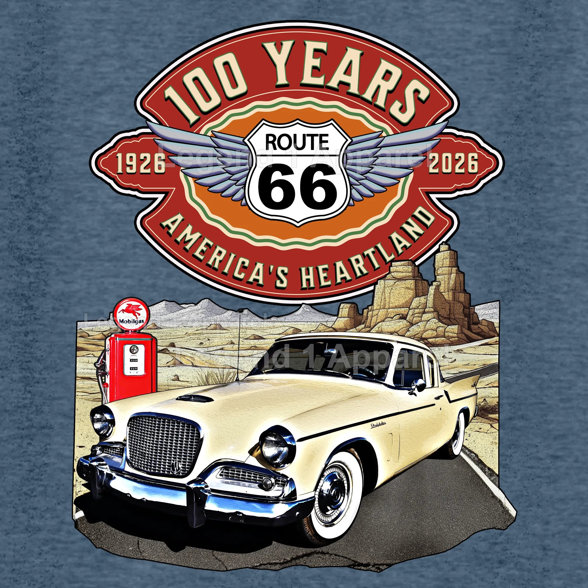 1958 Studebaker Silver Hawk Classic Car Graphic Tee – Route 66 100 Years T-Shirt