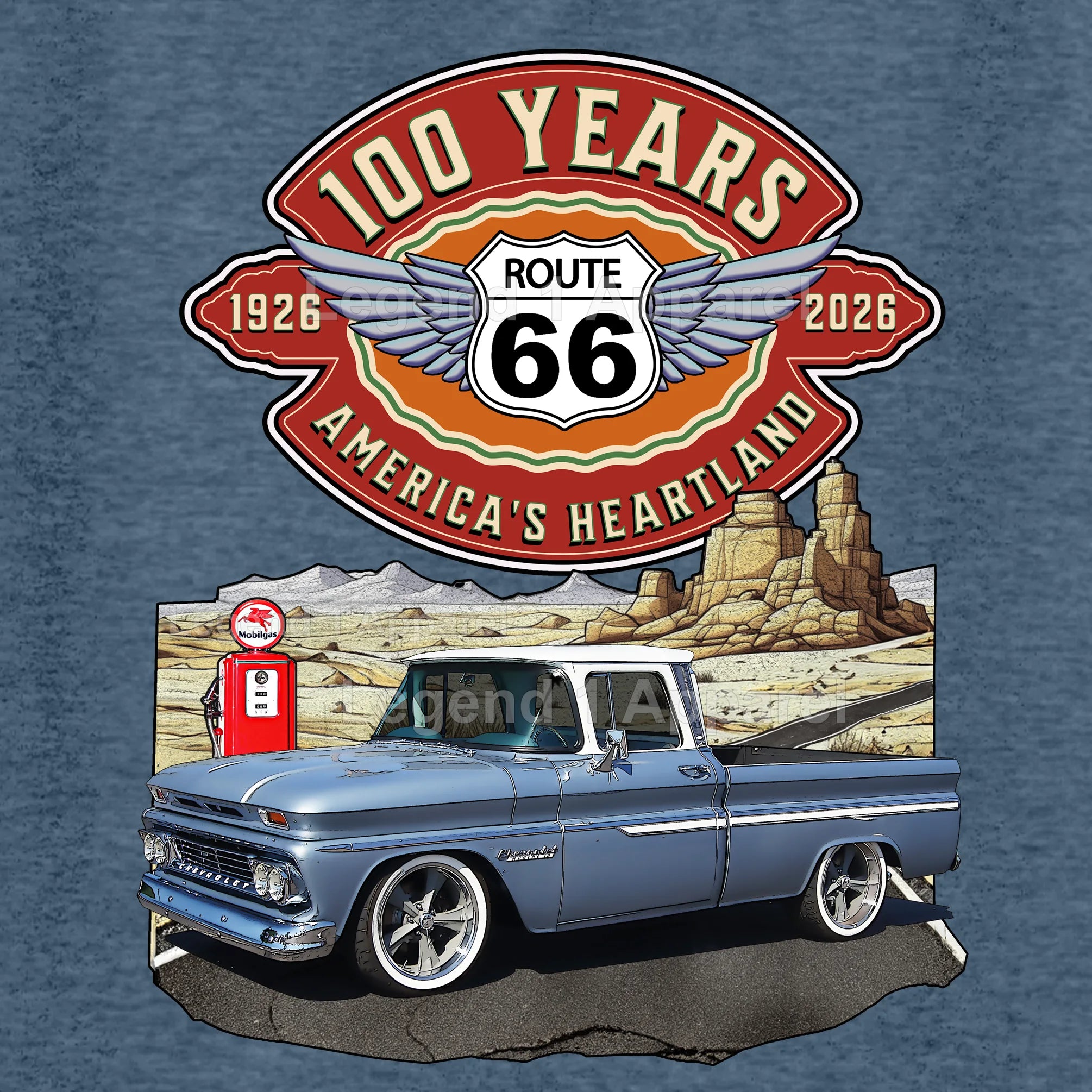 1960 Chevrolet Pick up Classic Truck Graphic Tee – Route 66 100 Years T-Shirt