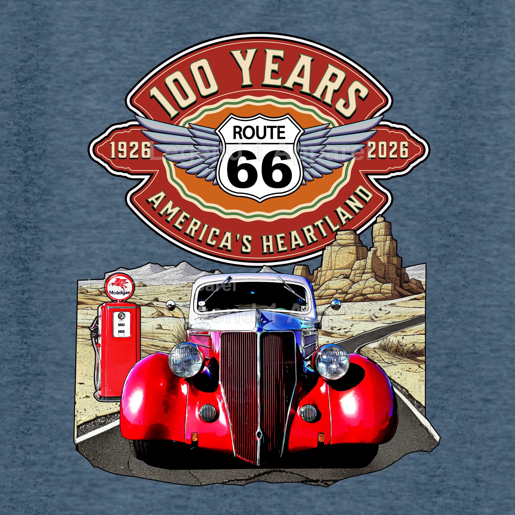1936 Ford Coupe Classic Car Graphic Tee – Route 66 100 Years T-Shirt