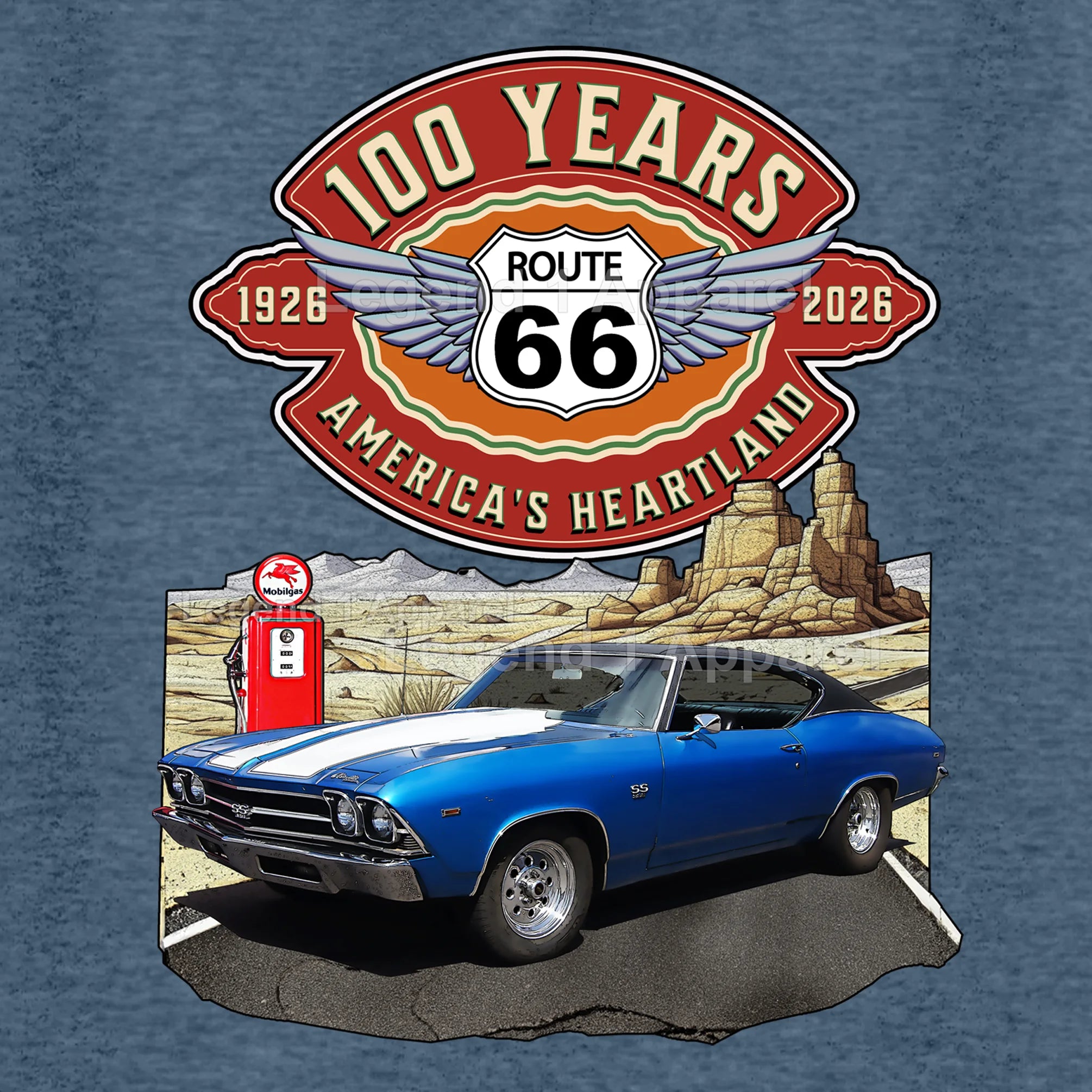 1969 Chevrolet Chevelle SS Classic Car Graphic Tee – Route 66 100 Years T-Shirt