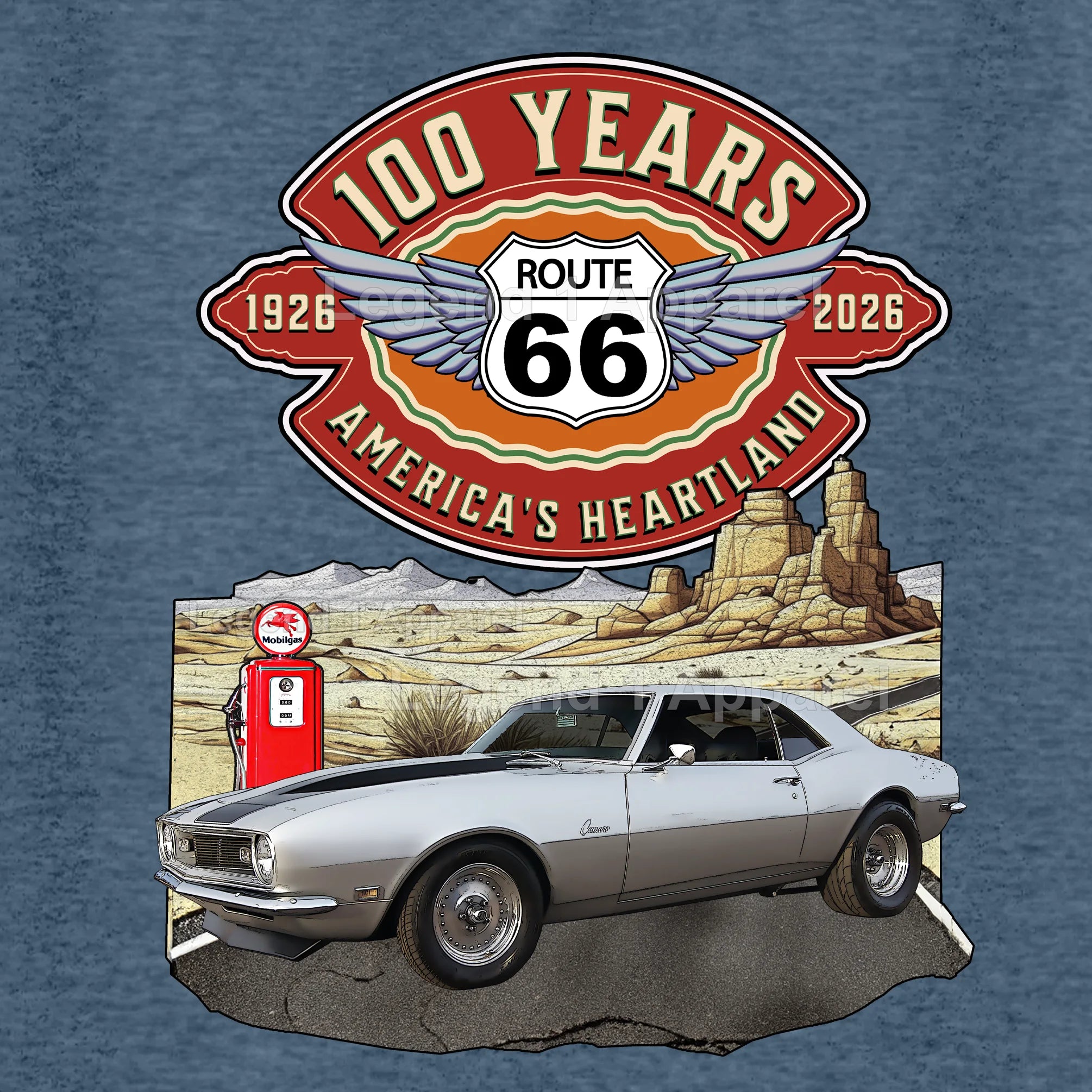 1968 Chevrolet Camaro Classic Car Graphic Tee – Route 66 100 Years T-Shirt