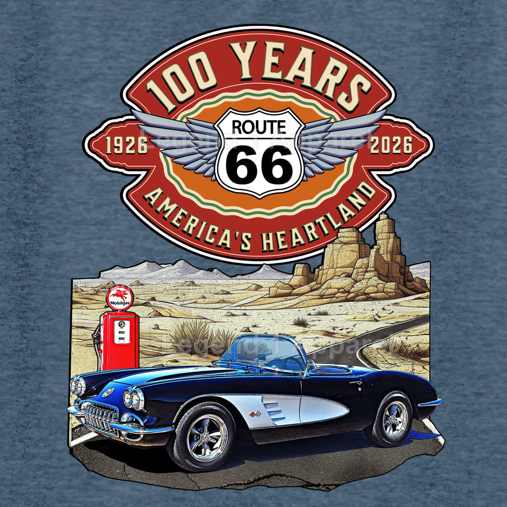 1960 Chevrolet Corvette C1 Classic Car Graphic Tee – Route 66 100 Years T-Shirt