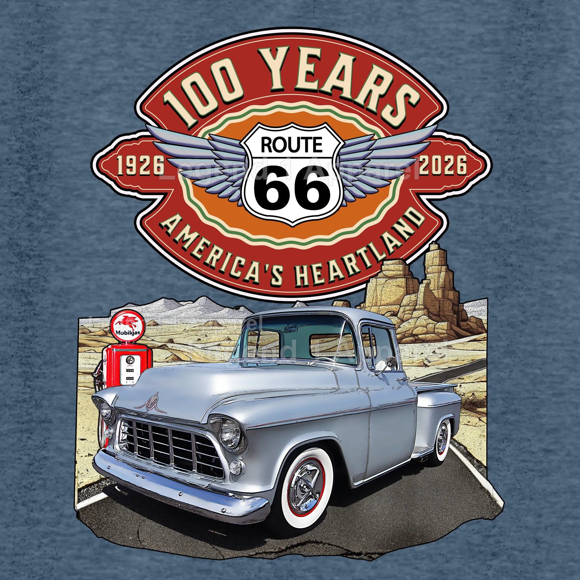 1955 Chevrolet Pick up Classic Truck Graphic Tee – Route 66 100 Years T-Shirt