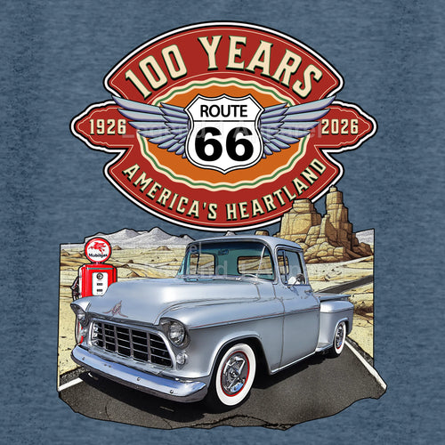 1955 Chevrolet Pick up Classic Truck Graphic Tee – Route 66 100 Years T-Shirt