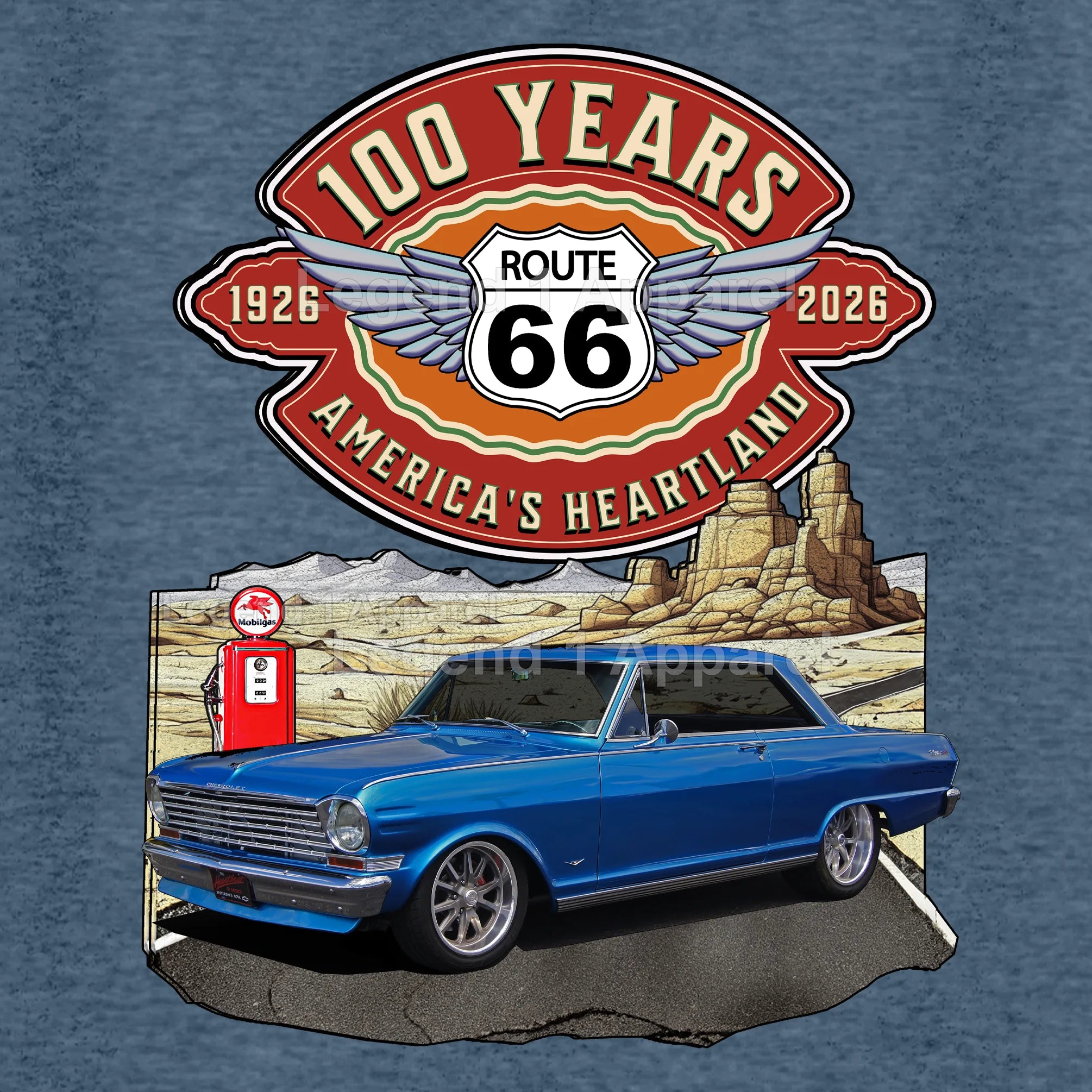 1963 Chevrolet Nova SS Classic Car Graphic Tee – Route 66 100 Years T-Shirt