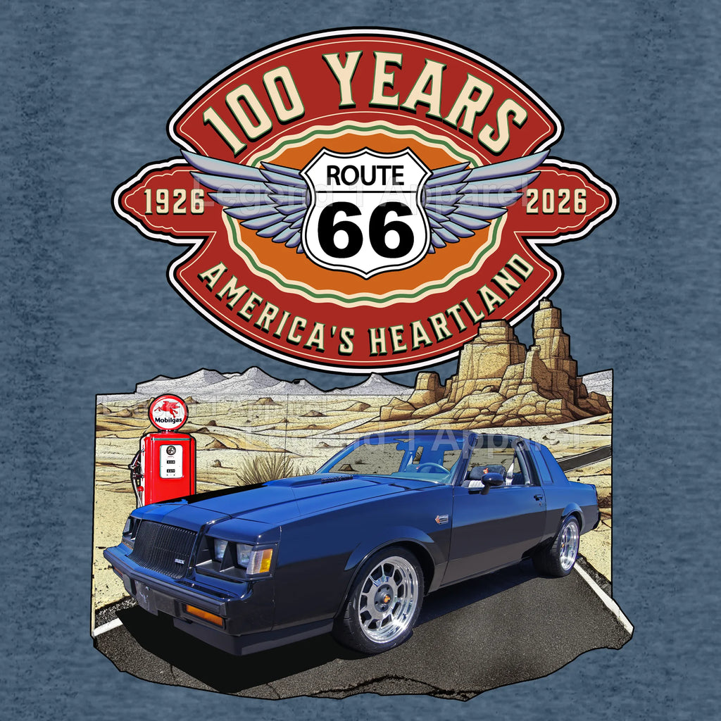 1986 Buick Grand National Classic Car Graphic Tee – Route 66 100 Years T-Shirt