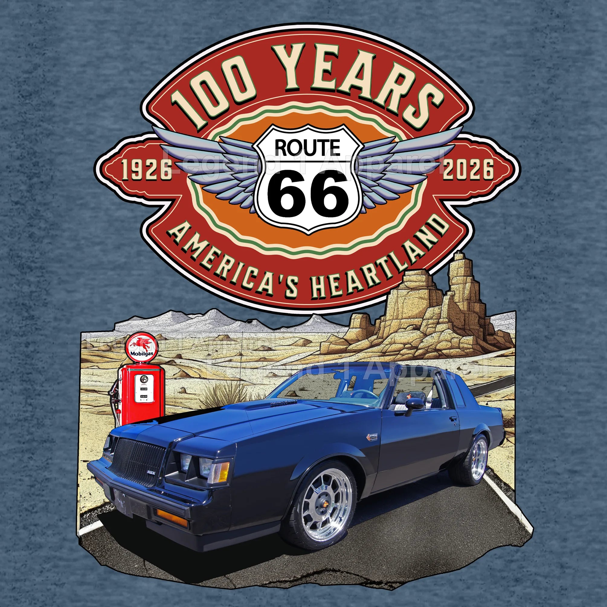 1986 Buick Grand National Classic Car Graphic Tee – Route 66 100 Years T-Shirt