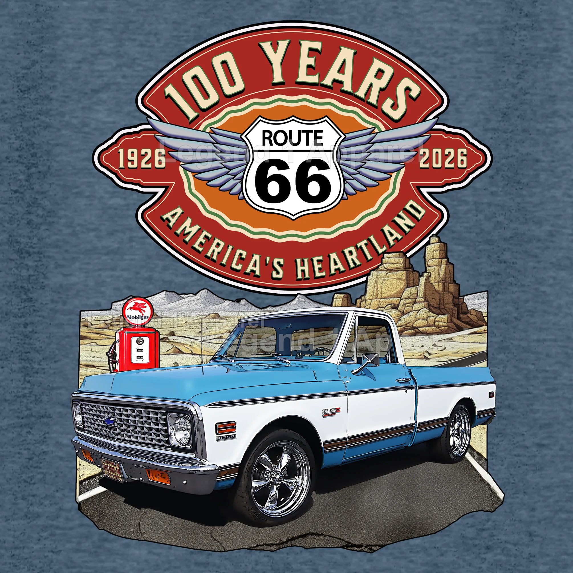 1972 Chevrolet Pick up Classic Truck Graphic Tee – Route 66 100 Years T-Shirt