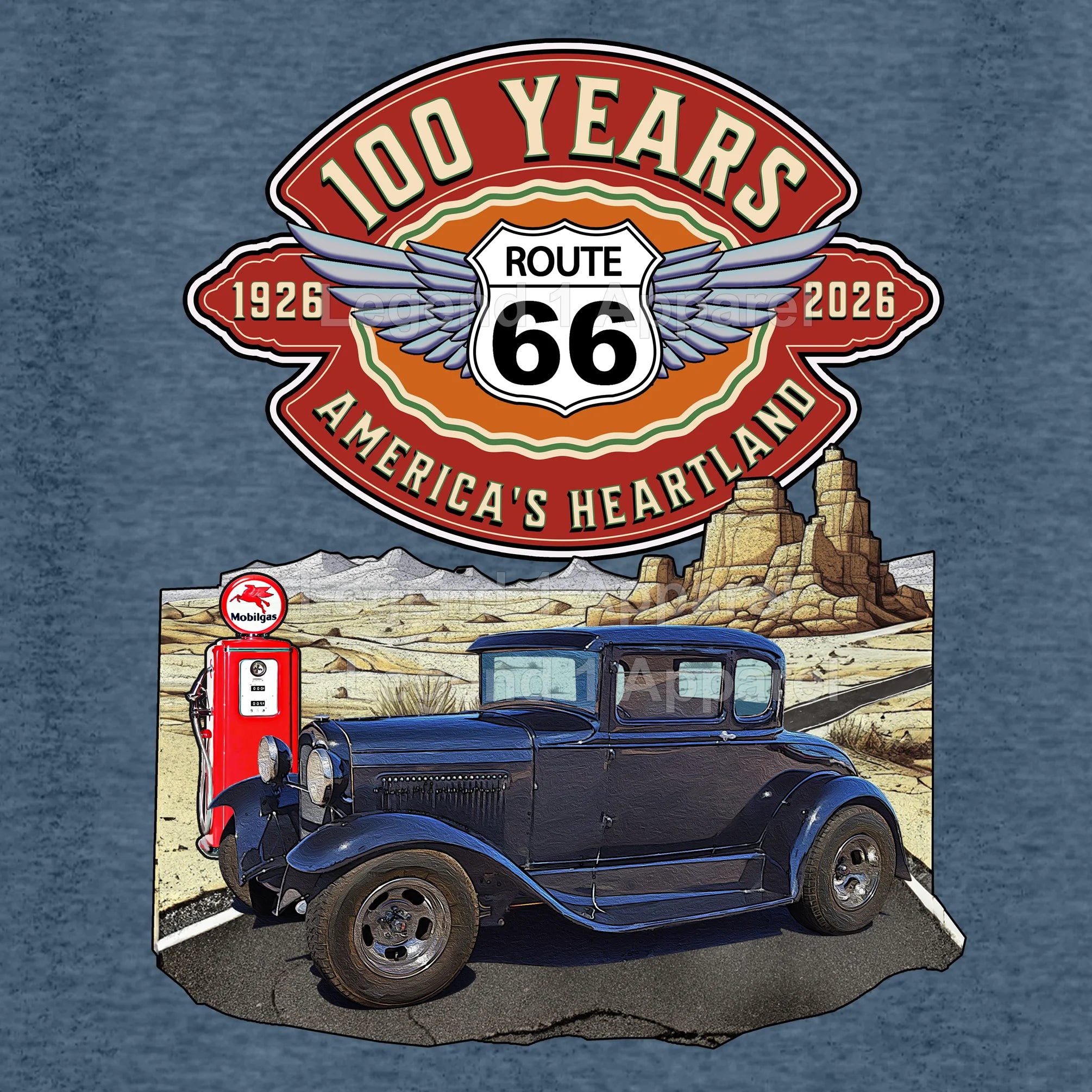1930 Ford Model A Classic Car Graphic Tee – Route 66 100 Years T-Shirt