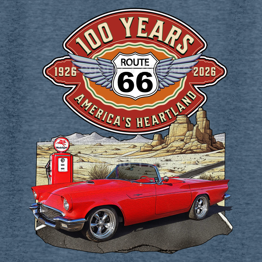 1957 Ford Thunderbird Classic Car Graphic Tee – Route 66 100 Years T-Shirt