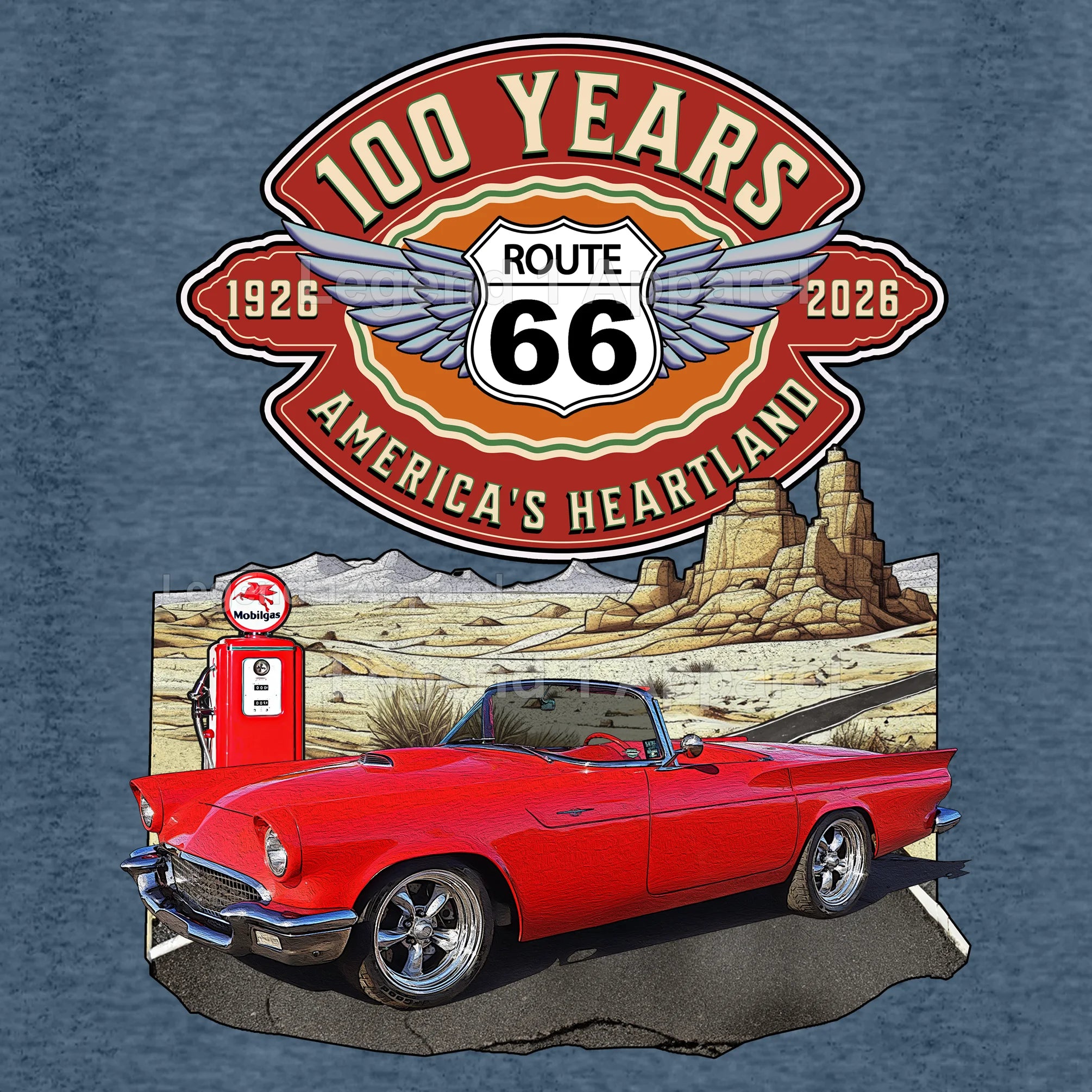 1957 Ford Thunderbird Classic Car Graphic Tee – Route 66 100 Years T-Shirt
