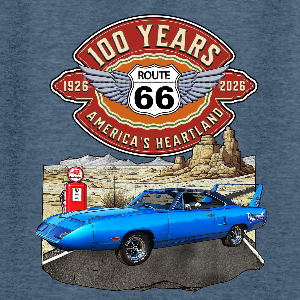 1970 Plymouth RoadRunner Superbird Classic Car Graphic Tee – Route 66 100 Years T-Shirt (Copy)