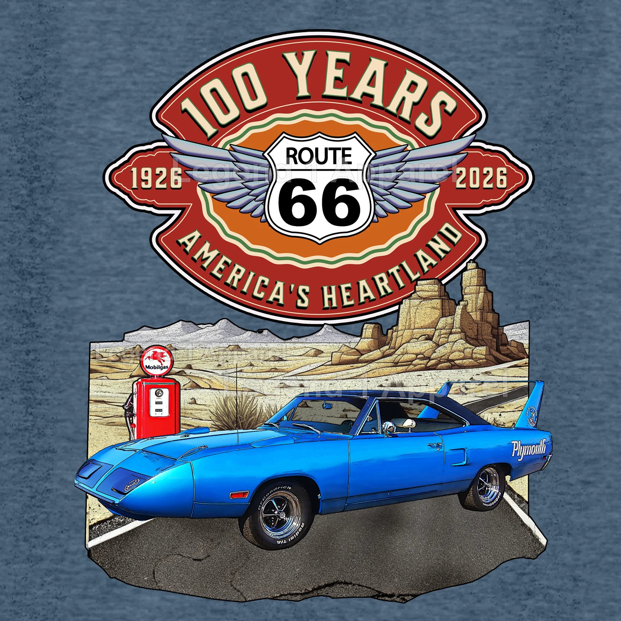 1970 Plymouth RoadRunner Superbird Classic Car Graphic Tee – Route 66 100 Years T-Shirt (Copy)