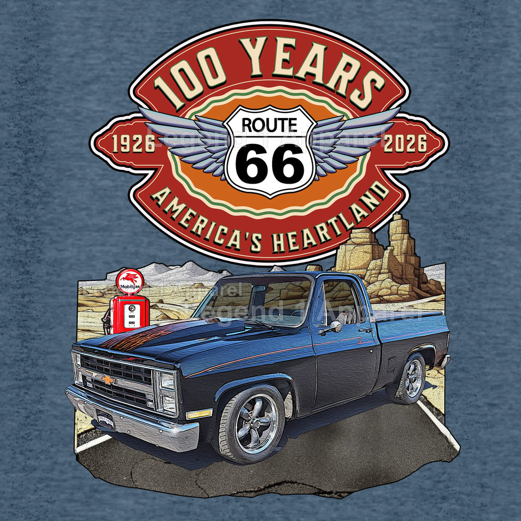 1985 Chevrolet Pick up Classic Square Body Truck Graphic Tee – Route 66 100 Years T-Shirt