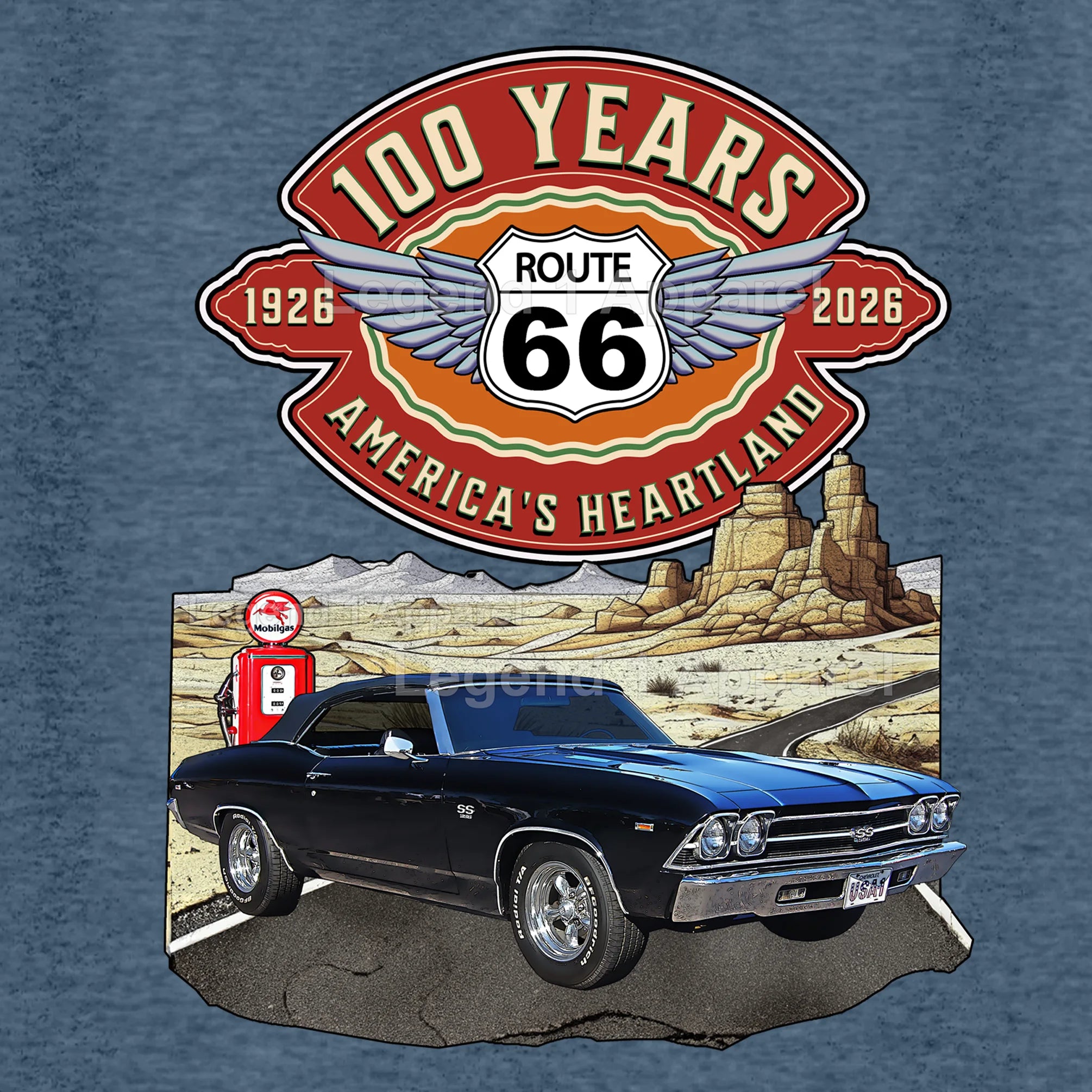 1969 Chevrolet Chevelle SS Classic Car Graphic Tee – Route 66 100 Years T-Shirt