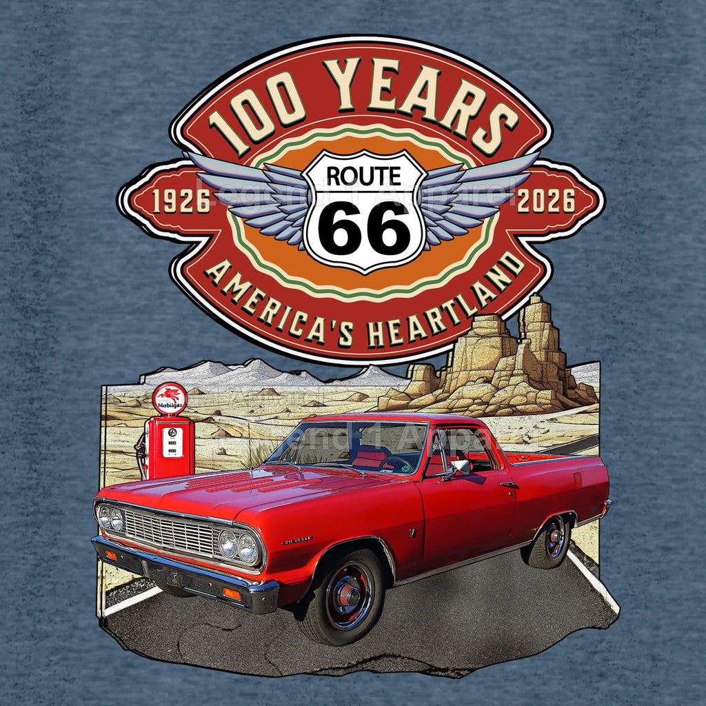 1964 Chevrolet El Camino Classic Truck Graphic Tee – Route 66 100 Years T-Shirt