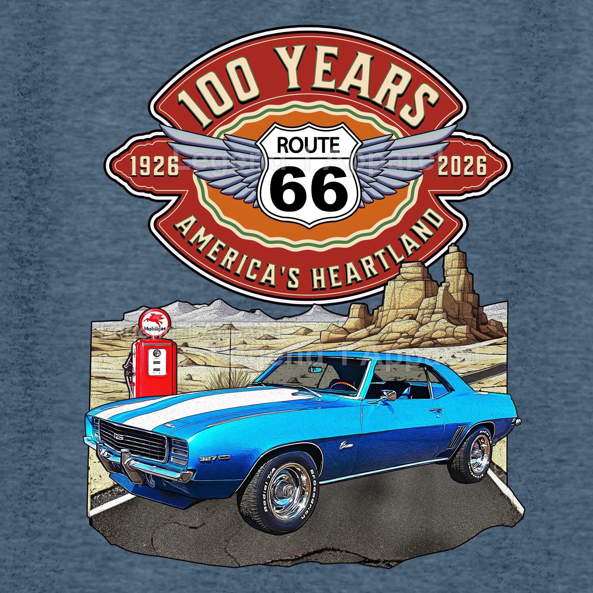 1969 Chevrolet Camaro Classic Car Graphic Tee – Route 66 100 Years T-Shirt