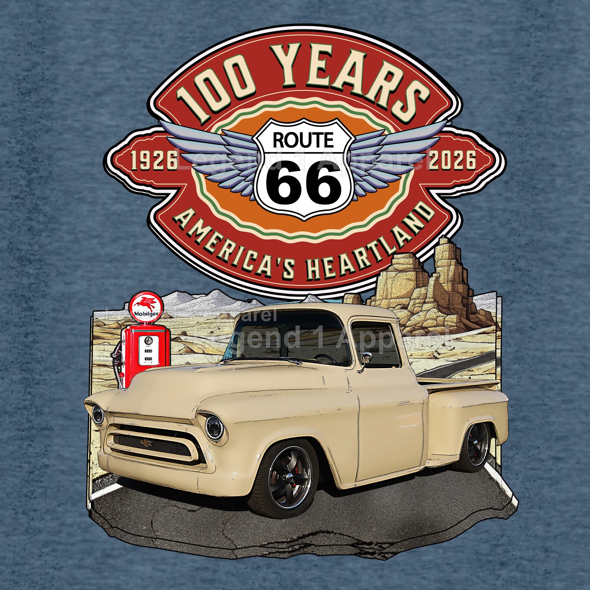 1957 Chevrolet Pick up Classic Truck Graphic Tee – Route 66 100 Years T-Shirt