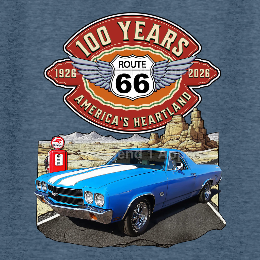1970 Chevrolet El Camino Classic Truck Graphic Tee – Route 66 100 Years T-Shirt