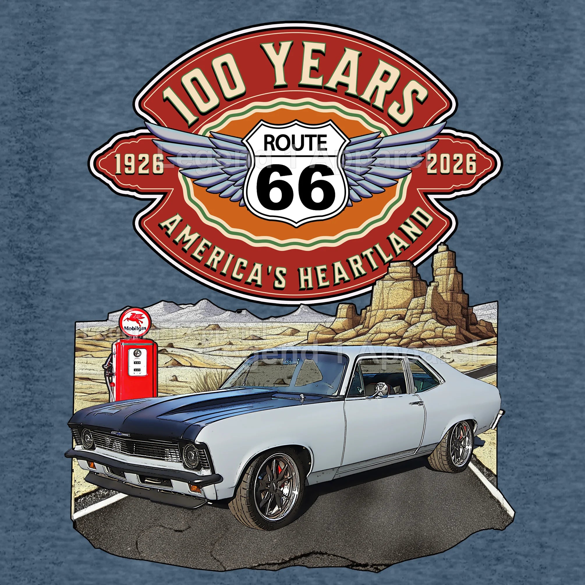 1972 Chevrolet Nova SS Classic Car Graphic Tee – Route 66 100 Years T-Shirt