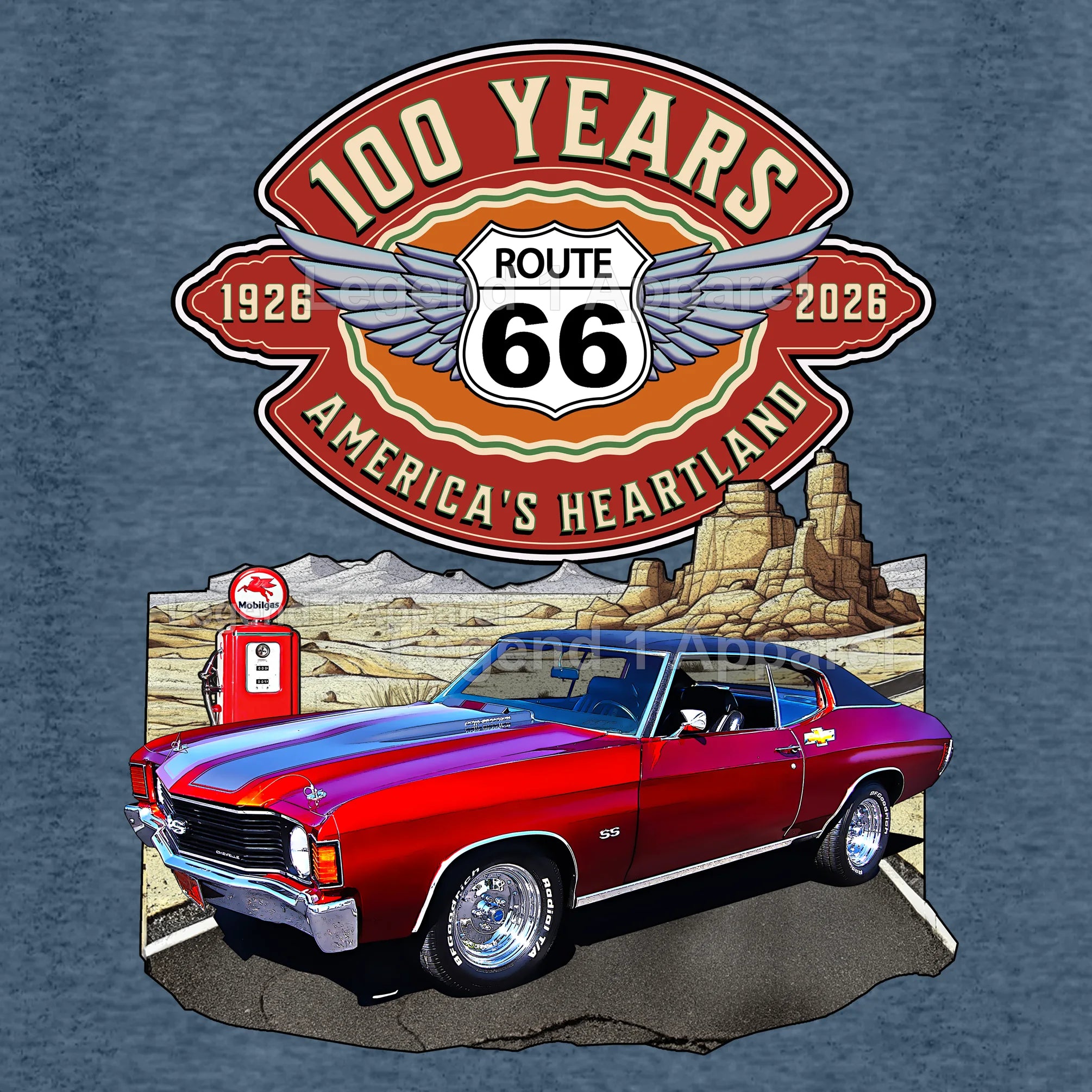 1972 Chevrolet Chevelle SS Classic Car Graphic Tee – Route 66 100 Years T-Shirt