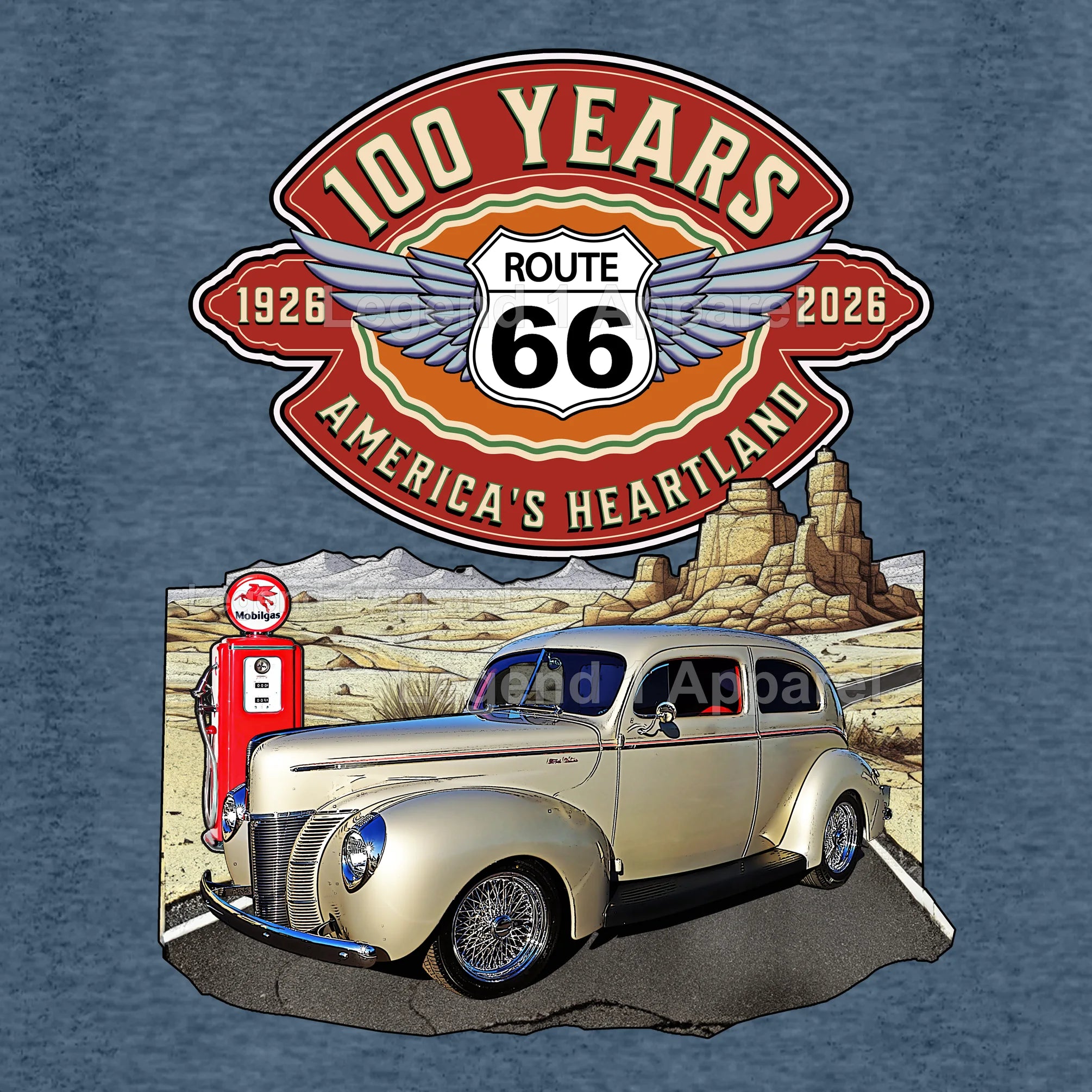 1940 Ford Coupe Classic Car Graphic Tee – Route 66 100 Years T-Shirt