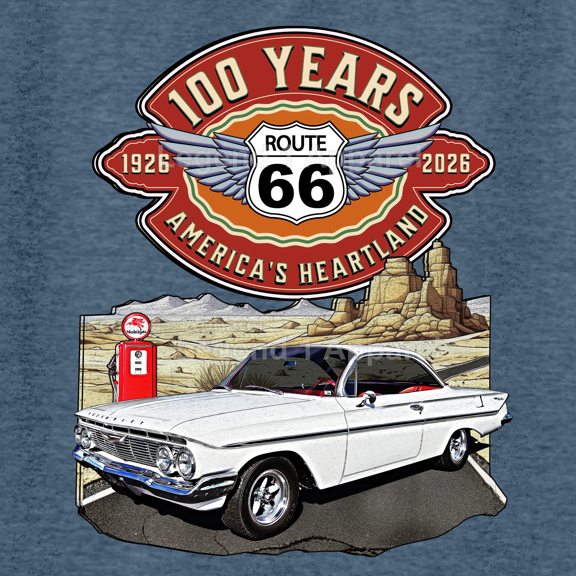 1961 Chevrolet Bel Air Bubble Top Classic Car Graphic Tee – Route 66 100 Years T-Shirt