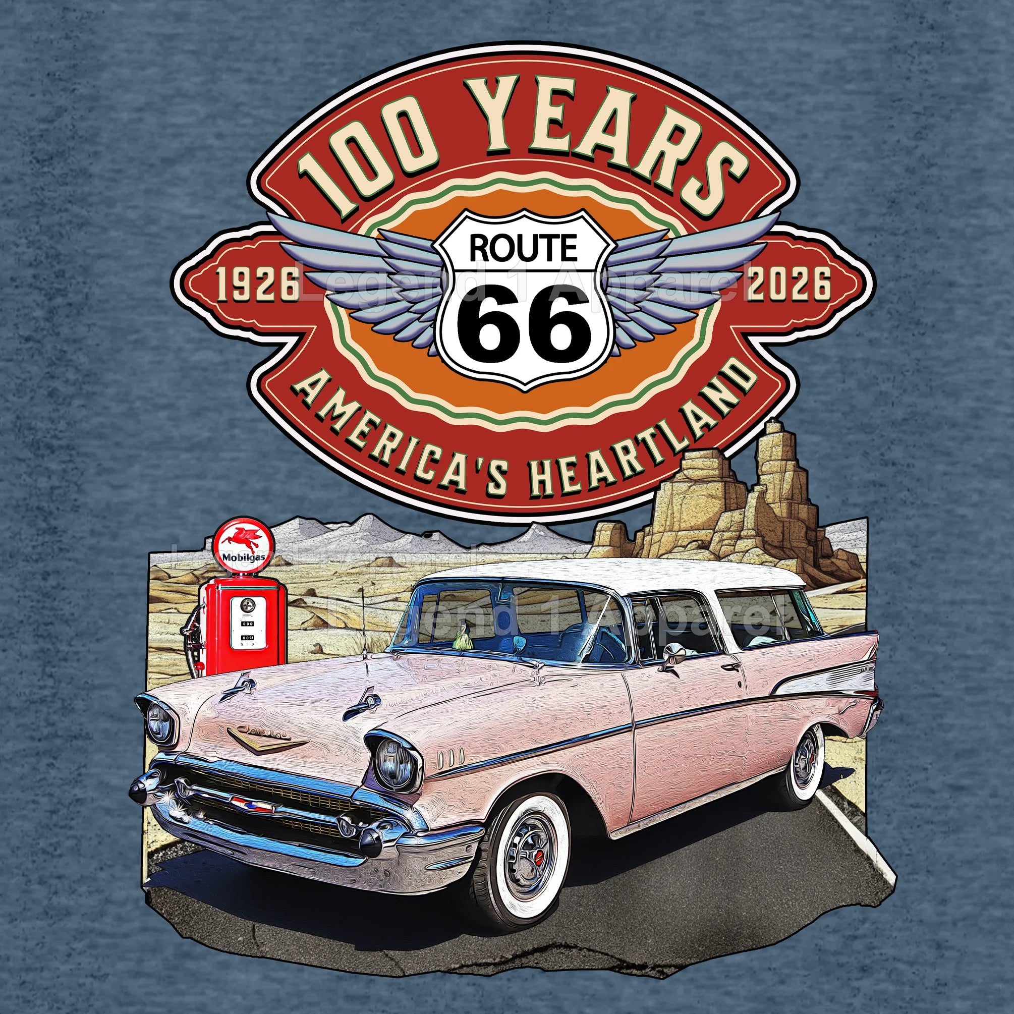 1957 Chevrolet Bel Air Nomad Classic Car Graphic Tee – Route 66 100 Years T-Shirt