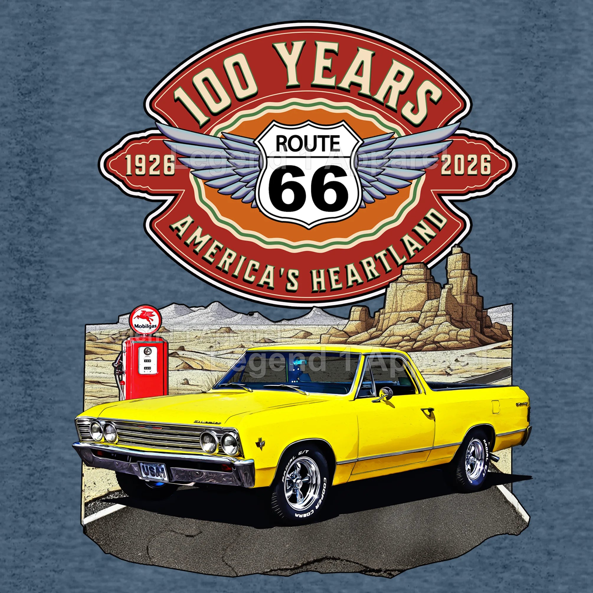 1967 Chevrolet El Camino Classic Truck Graphic Tee – Route 66 100 Years T-Shirt
