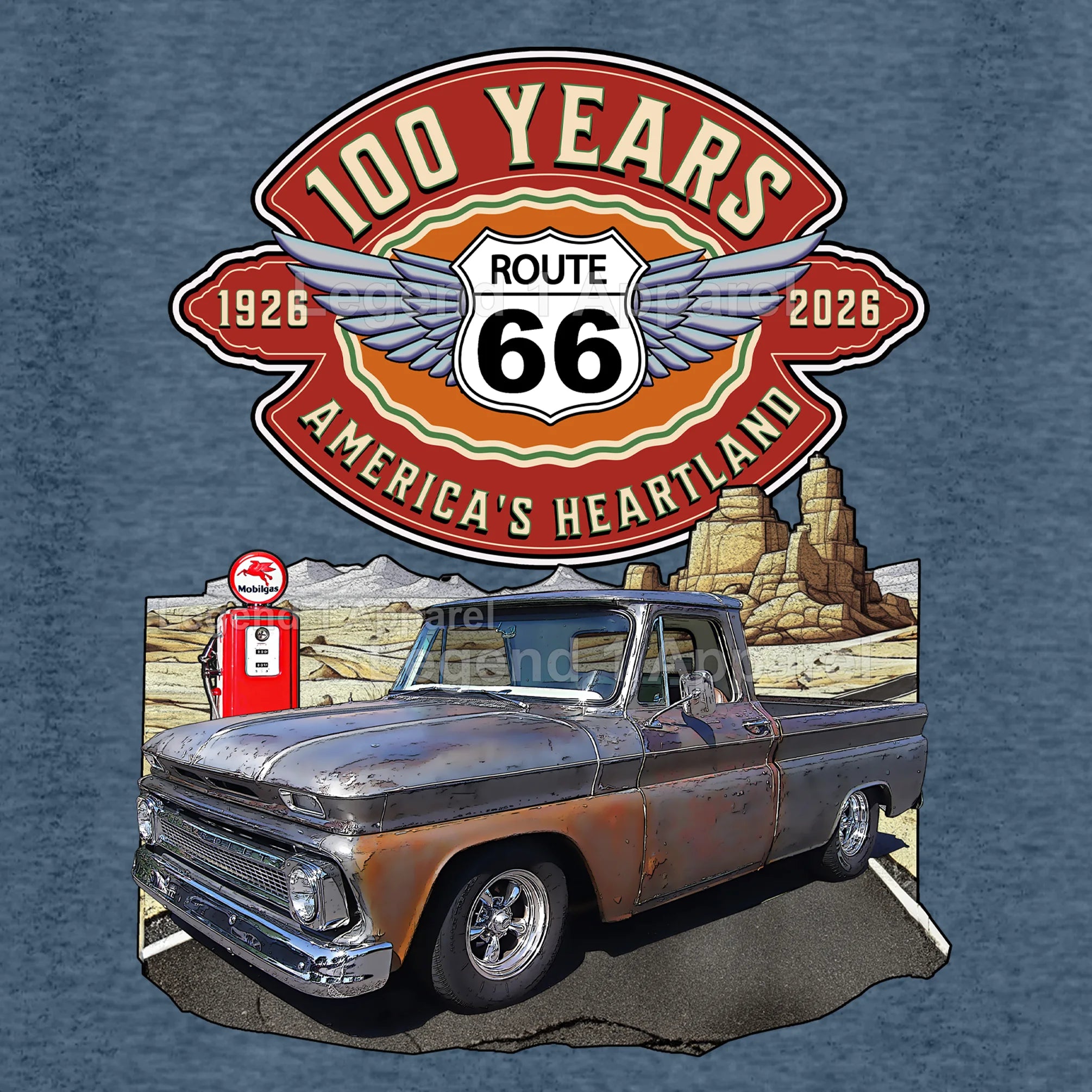 1965 Chevrolet Pick up Classic Truck Graphic Tee – Route 66 100 Years T-Shirt