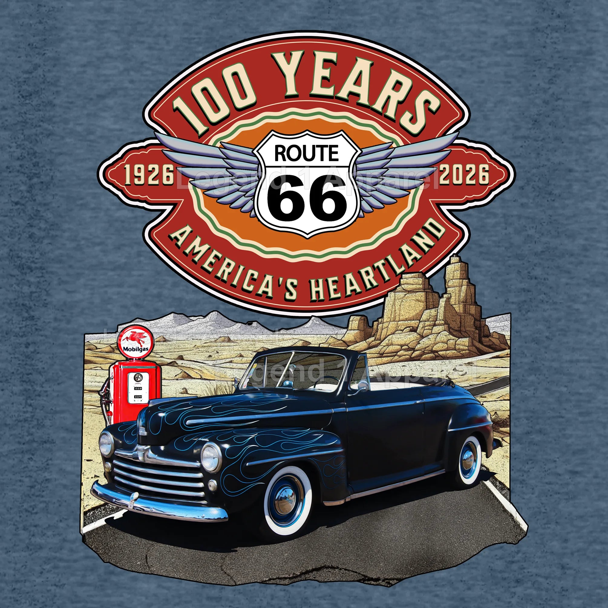 1947 Ford Coupe Classic Car Graphic Tee – Route 66 100 Years T-Shirt