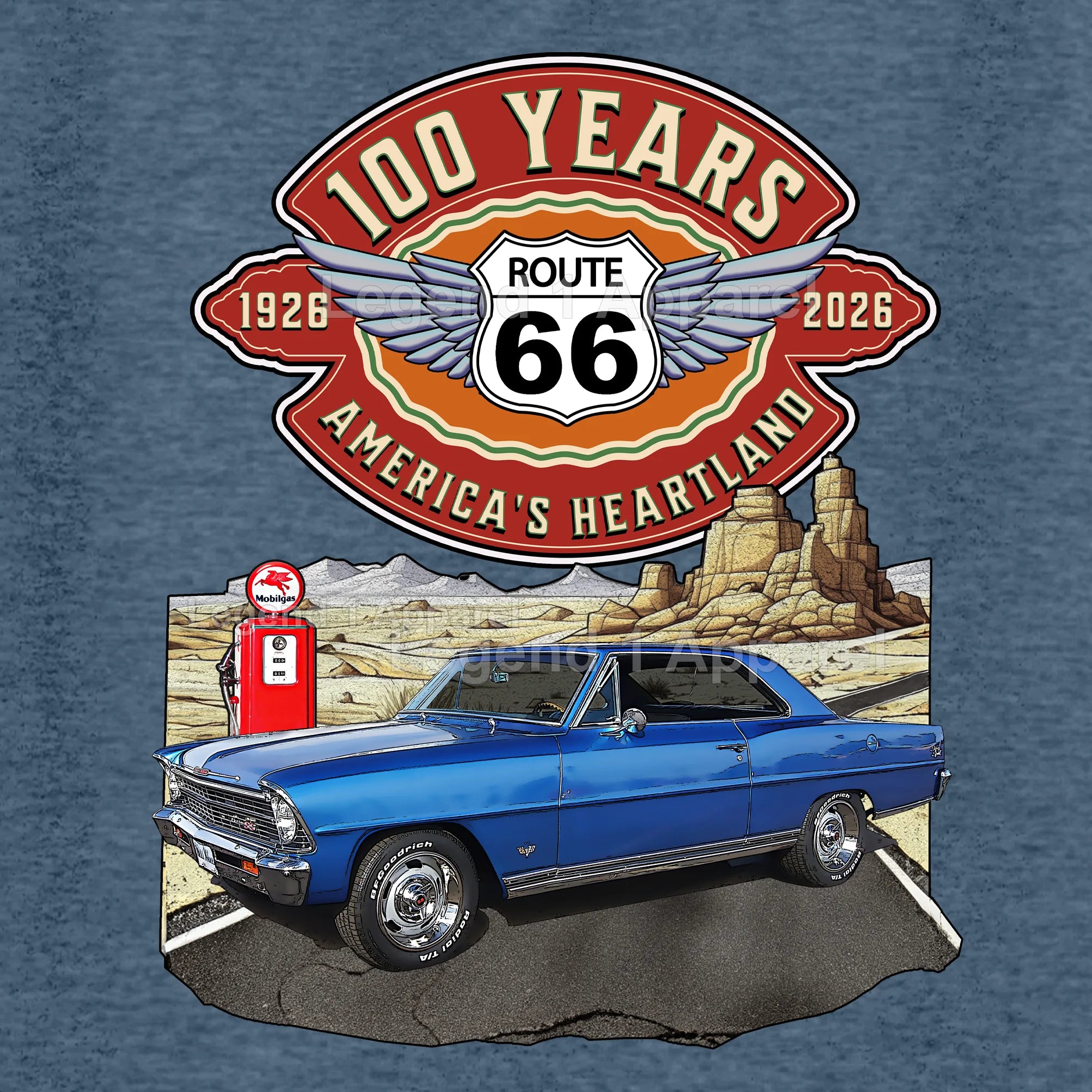 1967 Chevrolet Nova SS Classic Car Graphic Tee – Route 66 100 Years T-Shirt