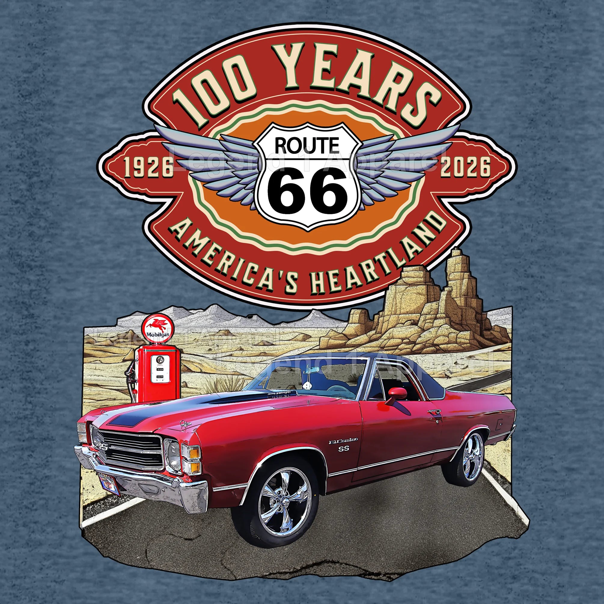 1971 Chevrolet El Camino Classic Truck Graphic Tee – Route 66 100 Years T-Shirt (Copy)