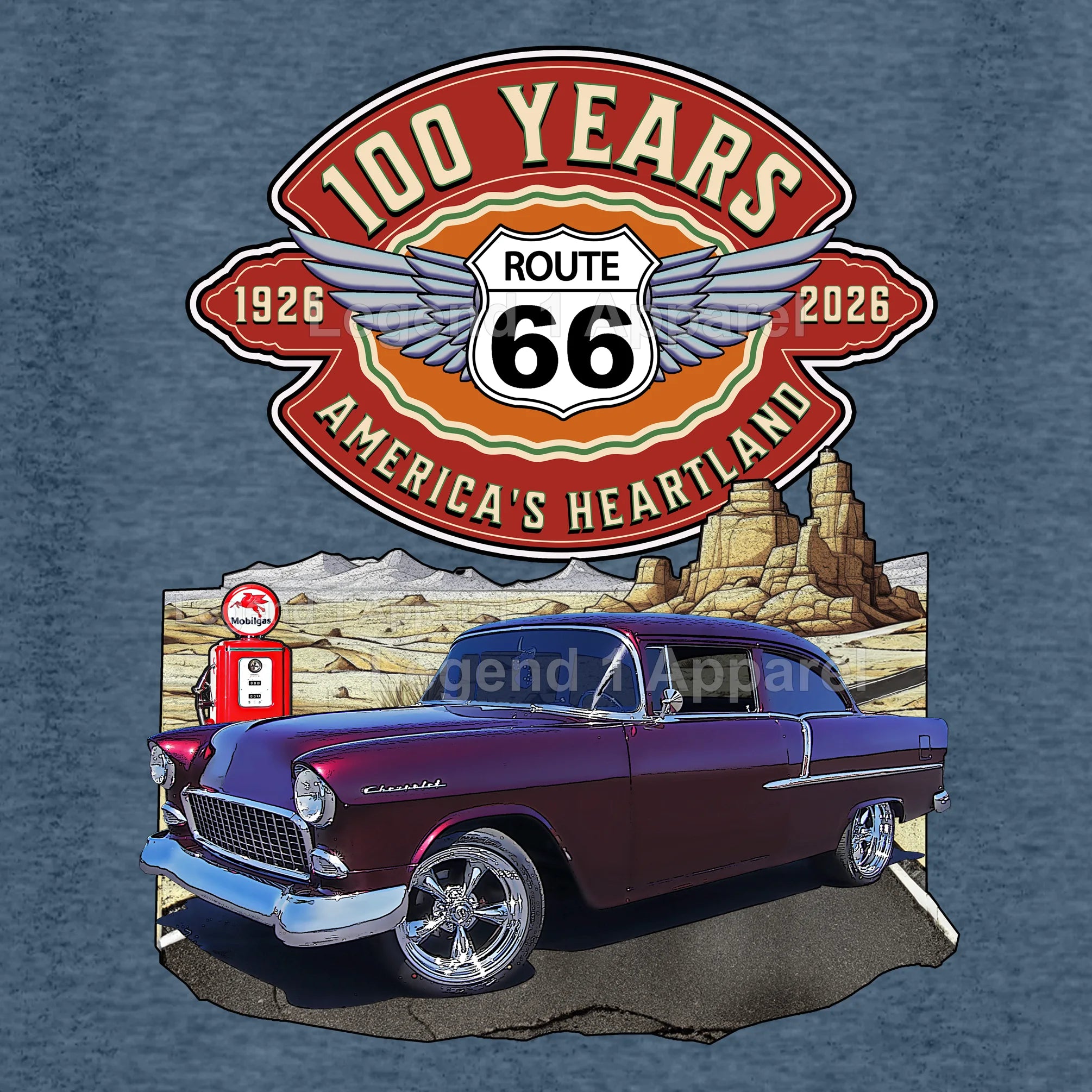 1955 Chevrolet 210 Del Ray Coupe Classic Car Graphic Tee – Route 66 100 Years T-Shirt
