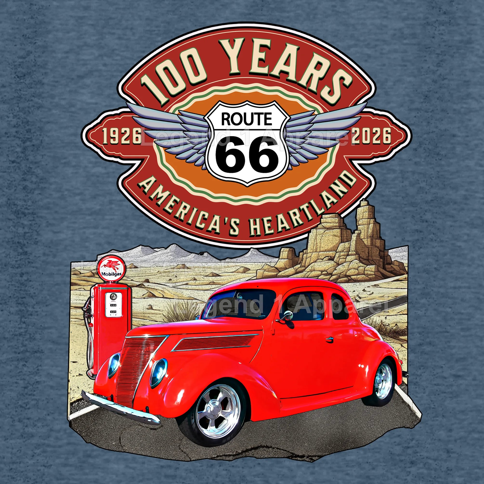 1937 Ford Coupe Classic Car Graphic Tee – Route 66 100 Years T-Shirt