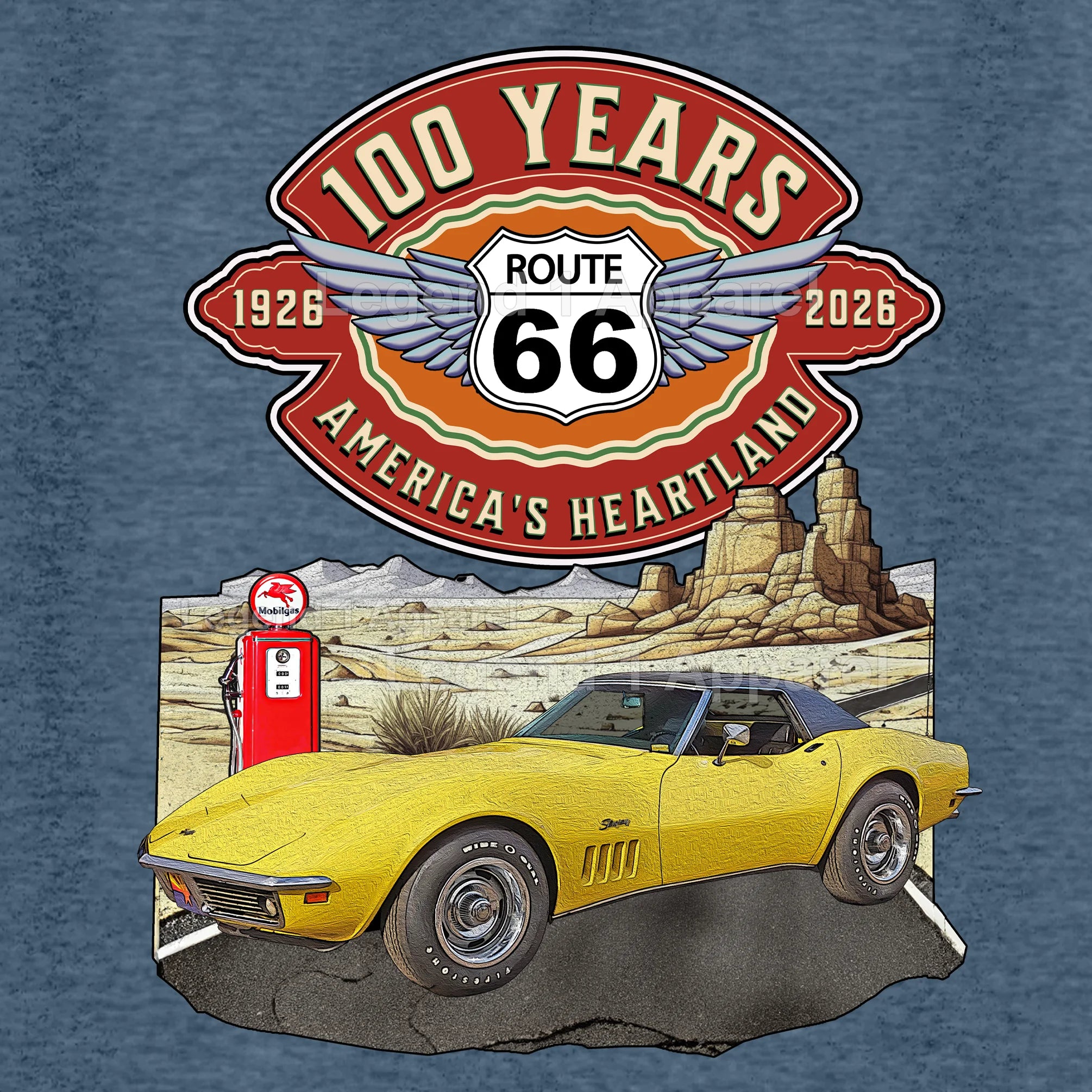 1969 Chevrolet Corvette C3 Classic Car Graphic Tee – Route 66 100 Years T-Shirt