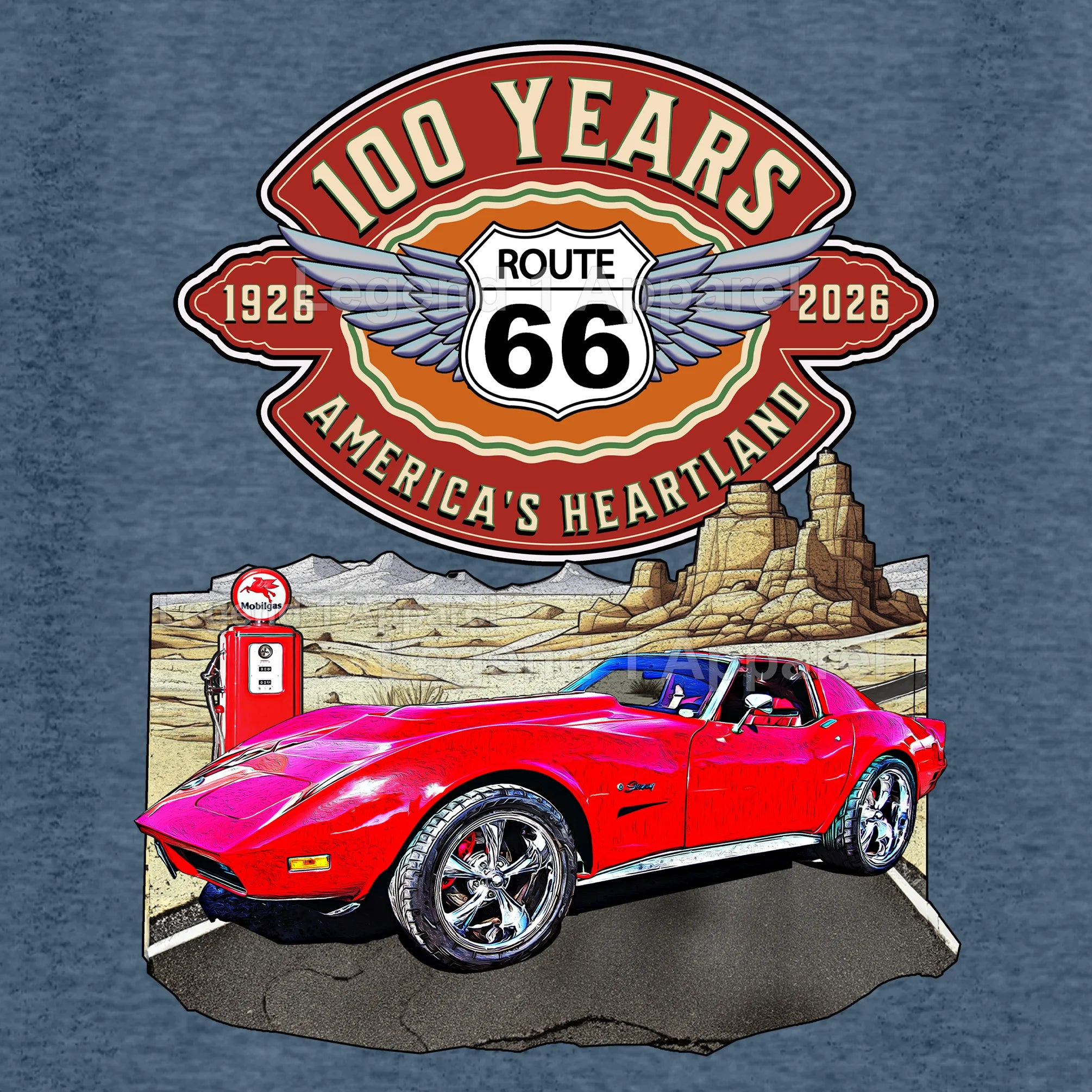 1974 Chevrolet Corvette C3 Classic Car Graphic Tee – Route 66 100 Years T-Shirt