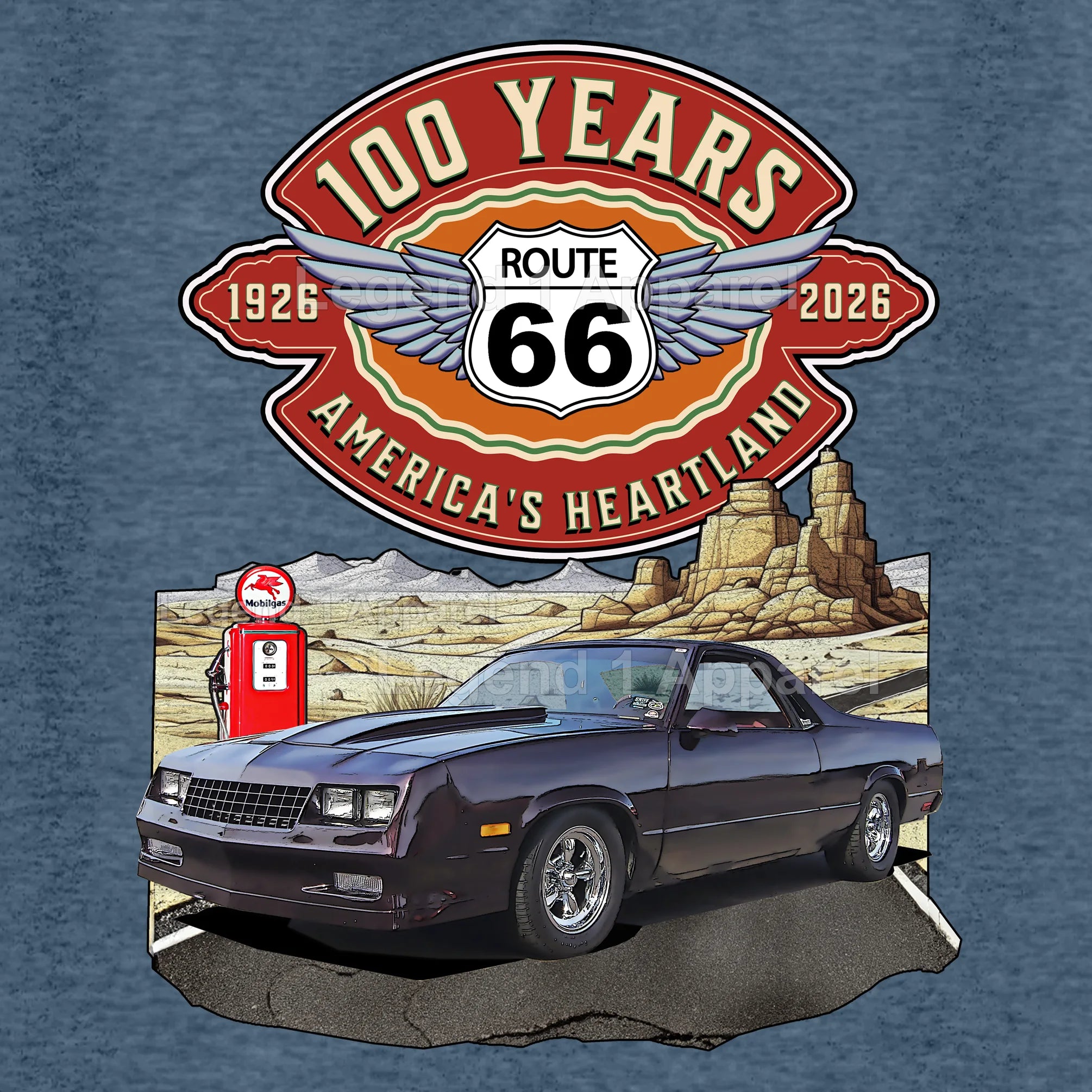 1983 Chevrolet El Camino Classic Truck Graphic Tee – Route 66 100 Years T-Shirt