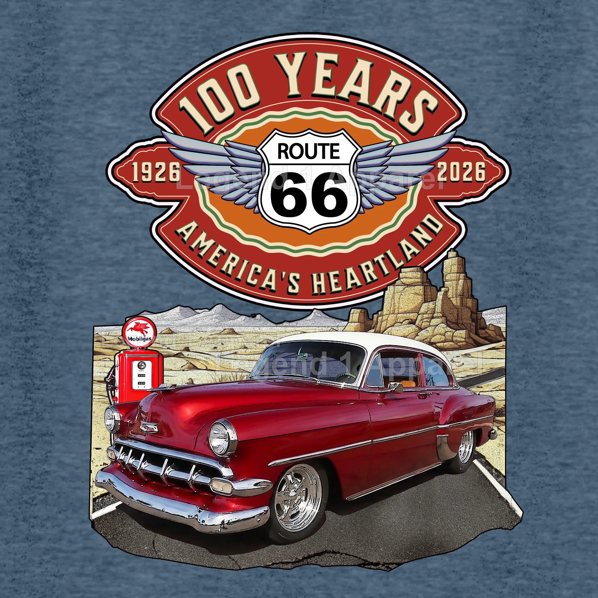 1954 Chevrolet Bel Air Coupe Classic Car Graphic Tee – Route 66 100 Years T-Shirt