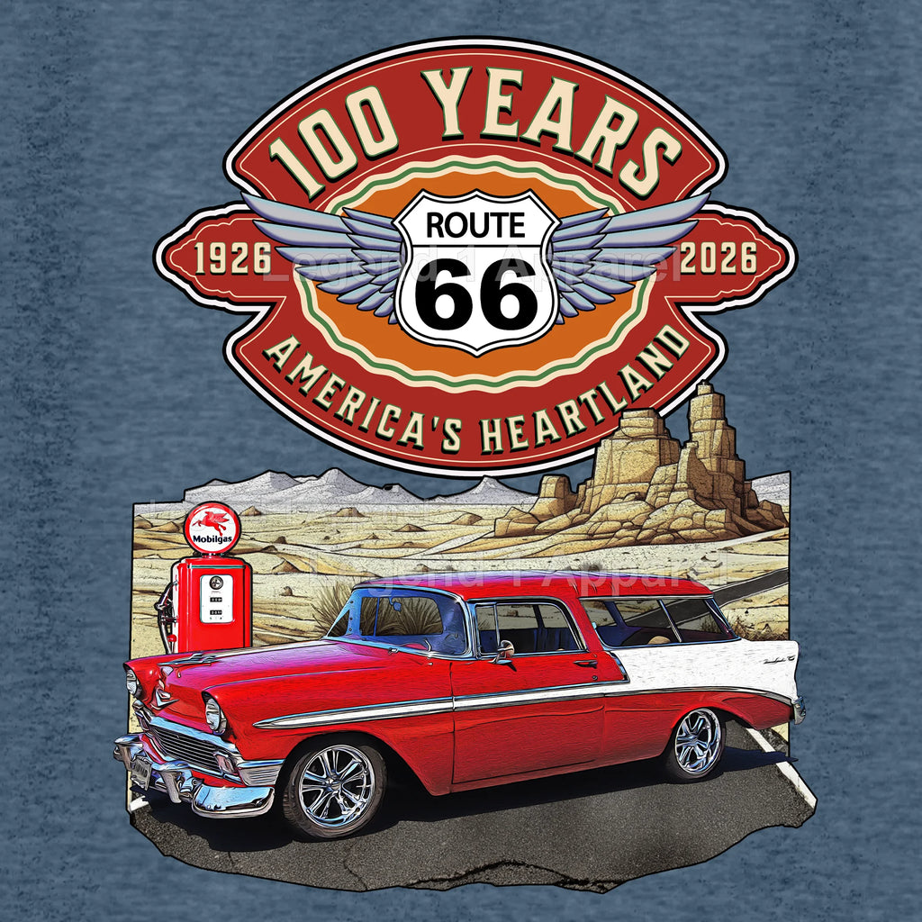 1956 Chevrolet Bel Air Nomad Classic Car Graphic Tee – Route 66 100 Years T-Shirt