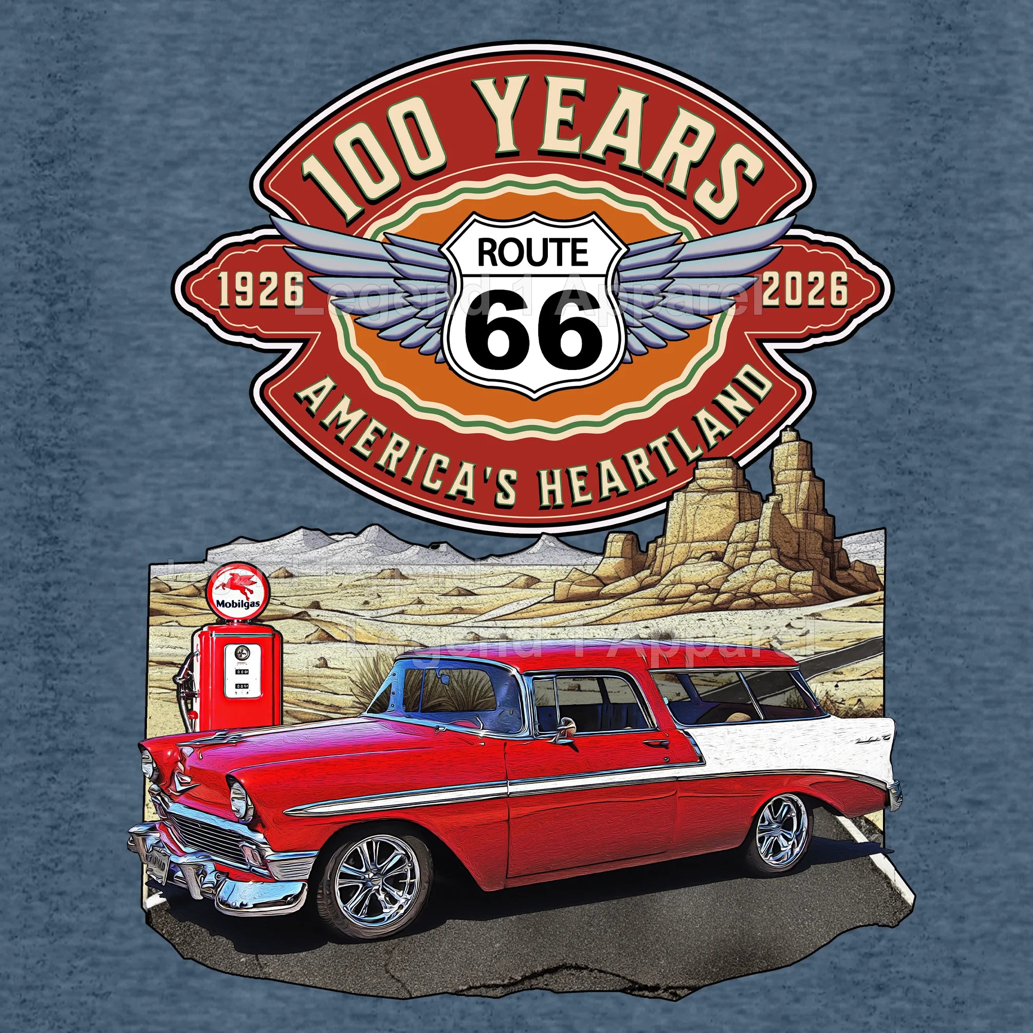 1956 Chevrolet Bel Air Nomad Classic Car Graphic Tee – Route 66 100 Years T-Shirt