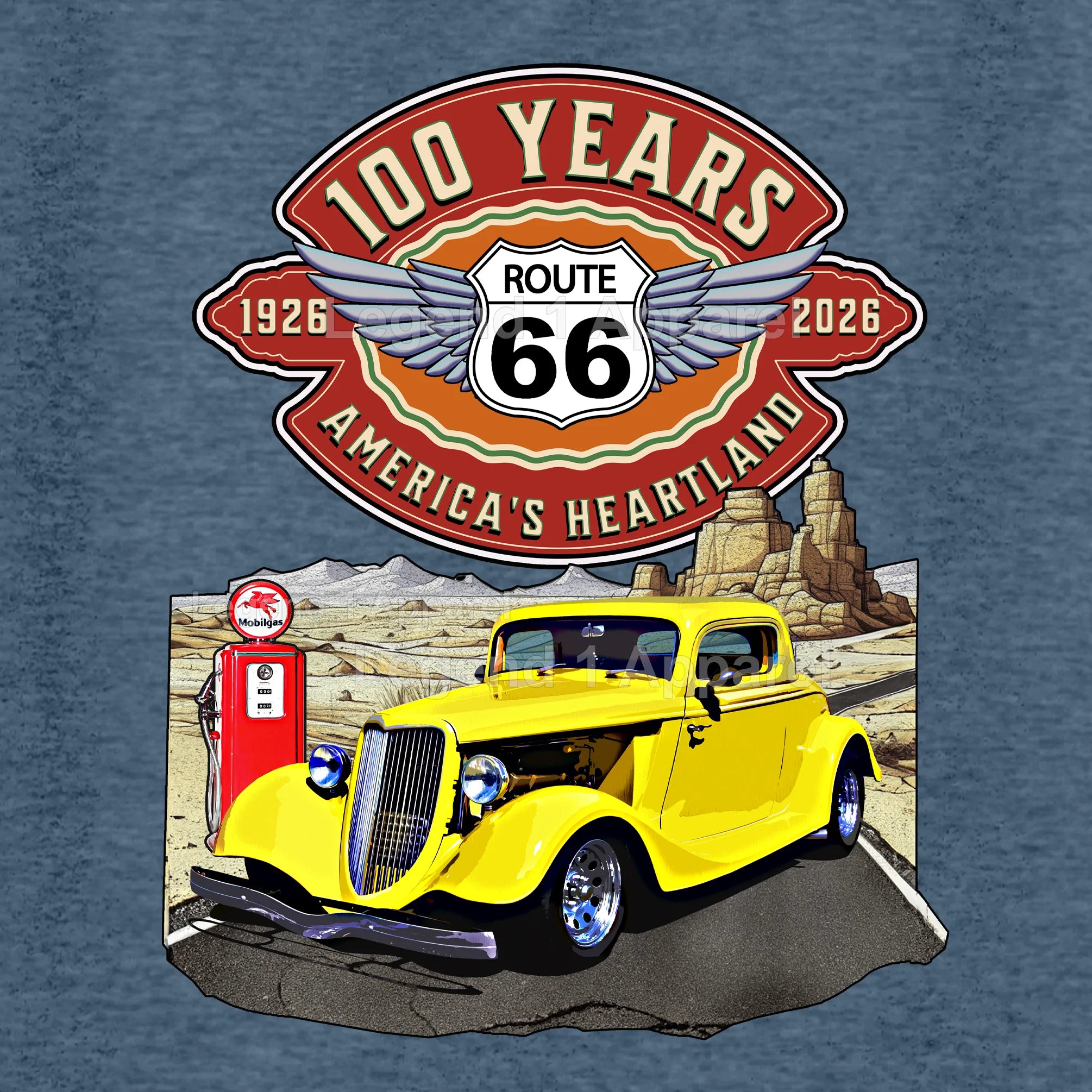 1934 Ford Coupe Classic Car Graphic Tee – Route 66 100 Years T-Shirt